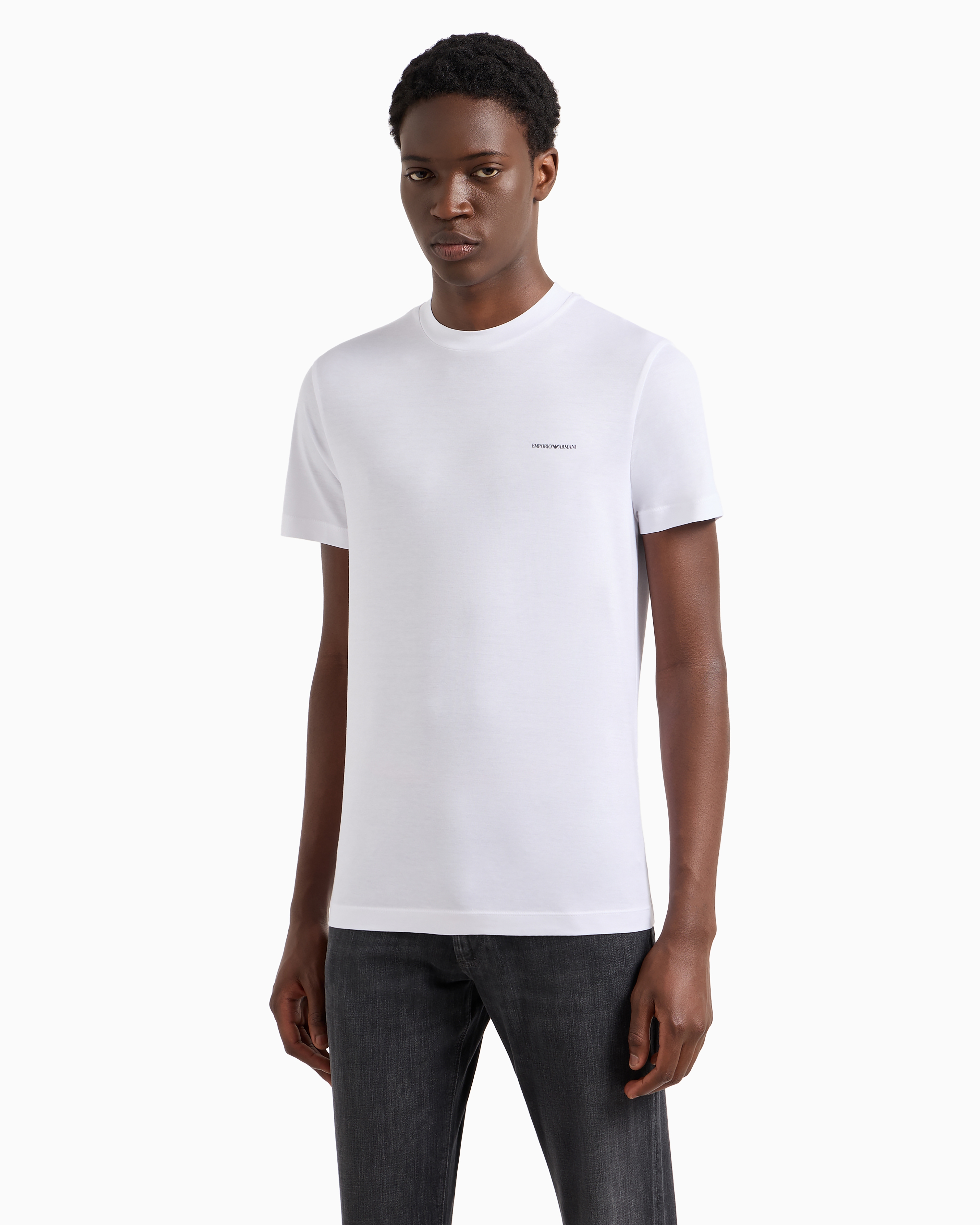 Emporio Armani Tencel-jersey Blend T-shirt With Logo Lettering In White