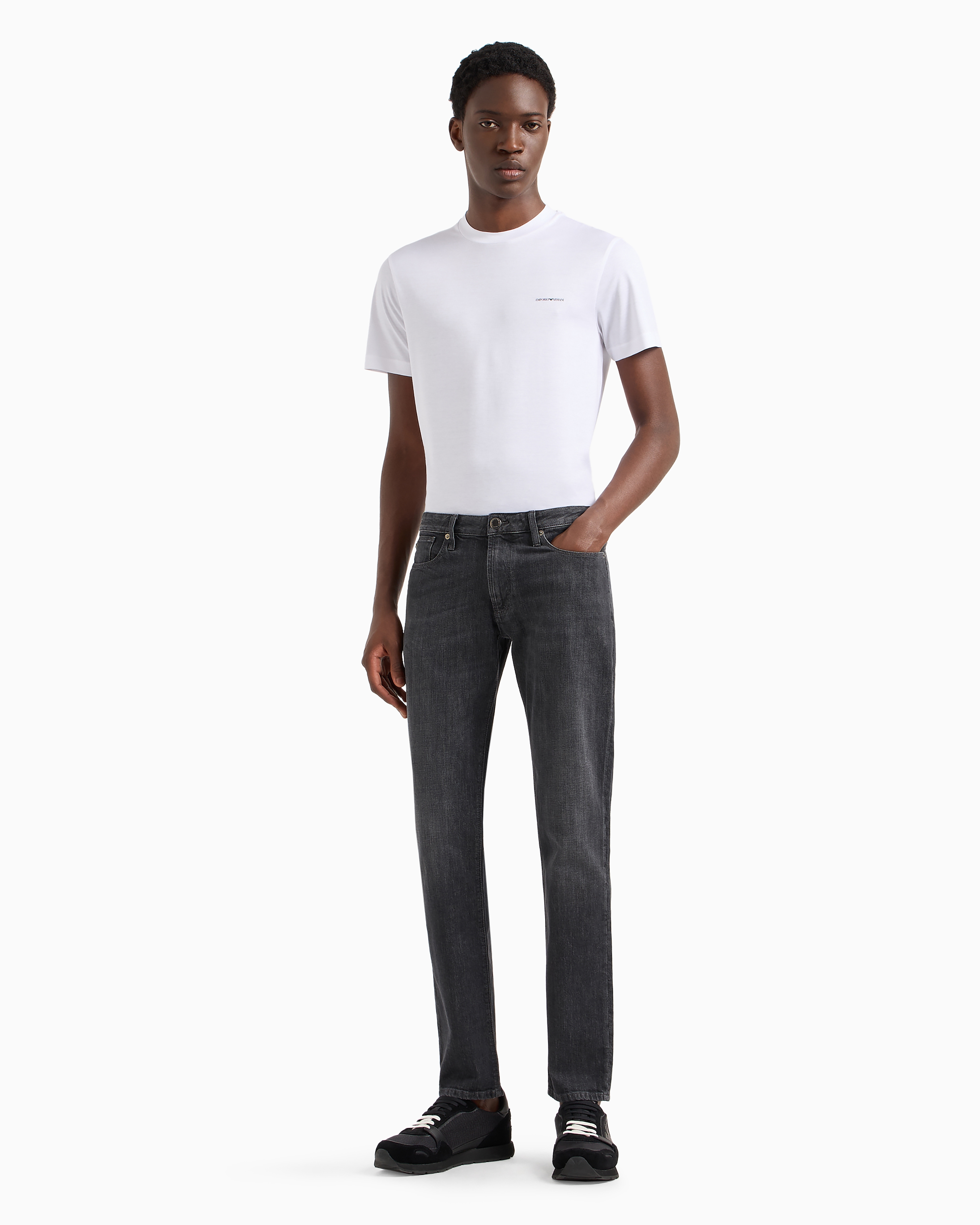 Emporio Armani Tencel-jersey Blend T-shirt With Logo Lettering In White