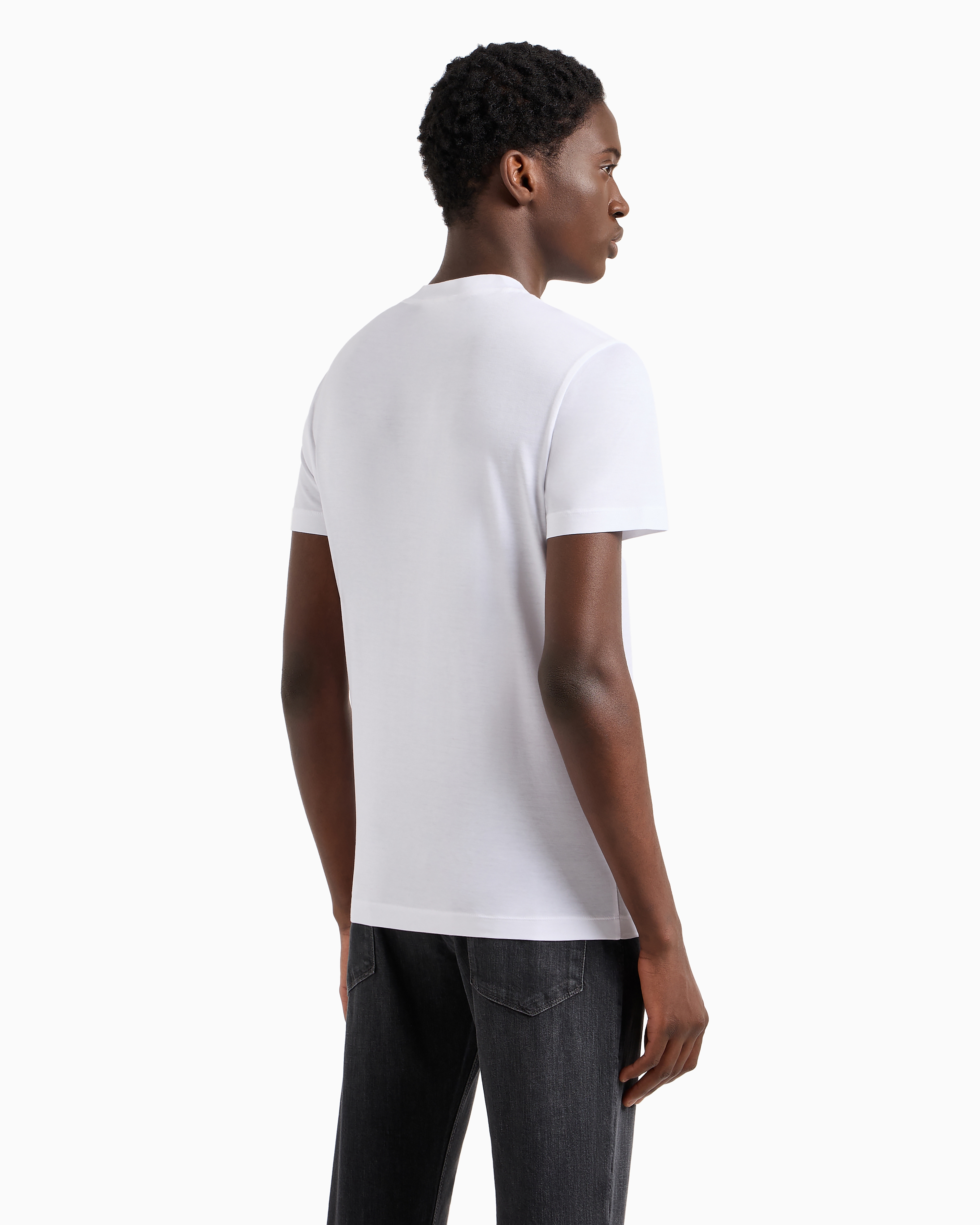 Emporio Armani Tencel-jersey Blend T-shirt With Logo Lettering In White