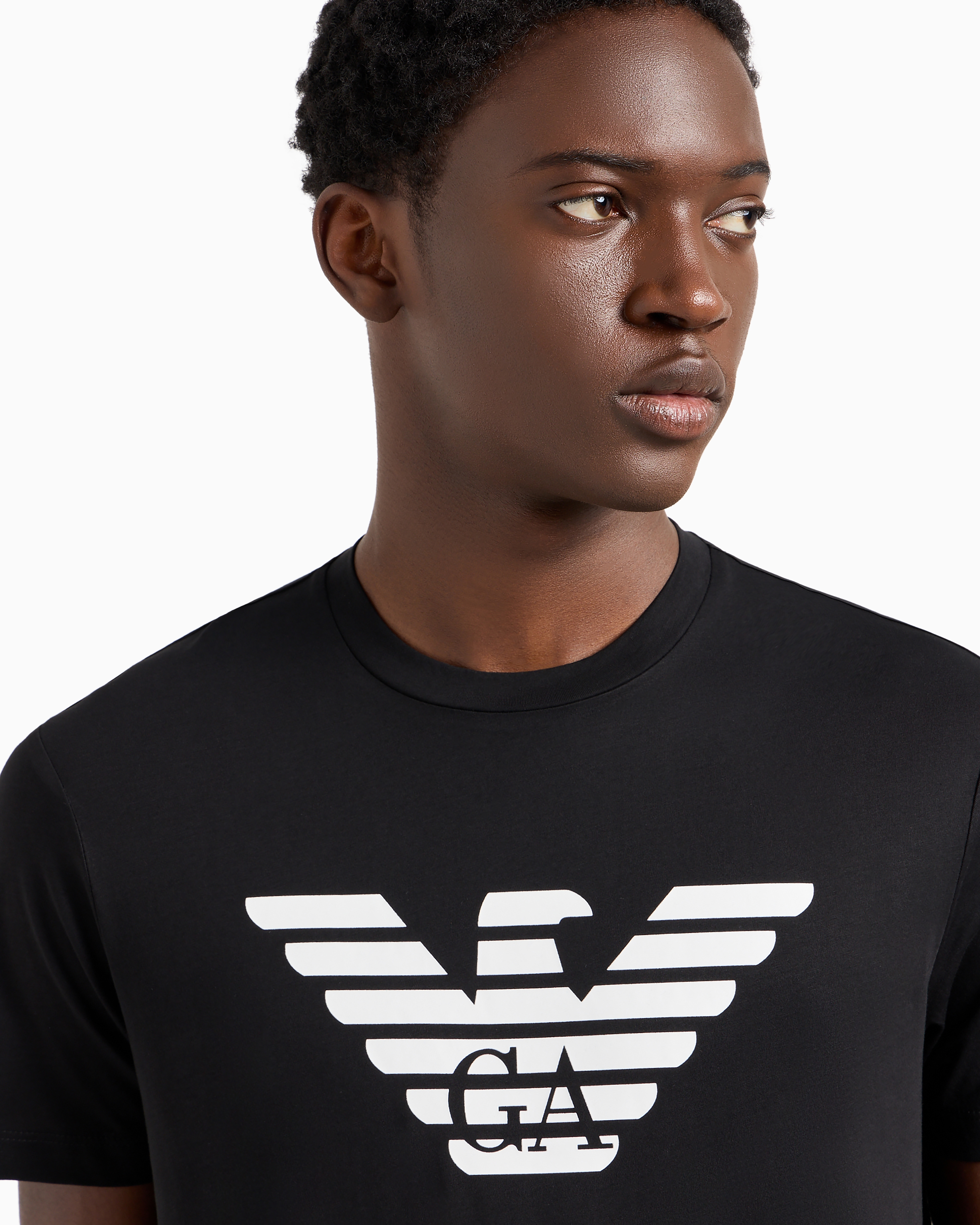 Shop Emporio Armani Pima-jersey T-shirt With Logo Print In Black