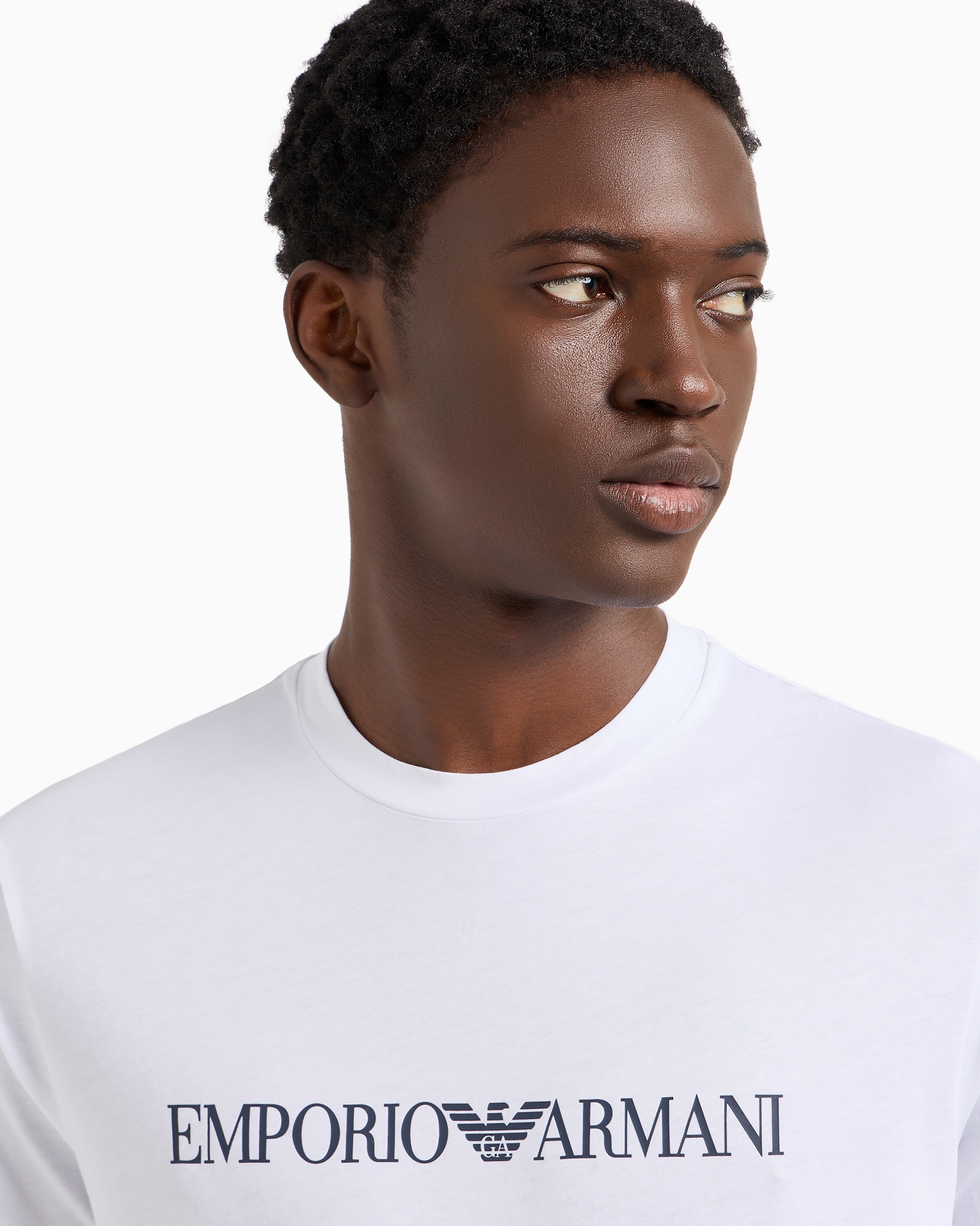 Emporio Armani White And Black Crewneck T-shirt With Writing In White