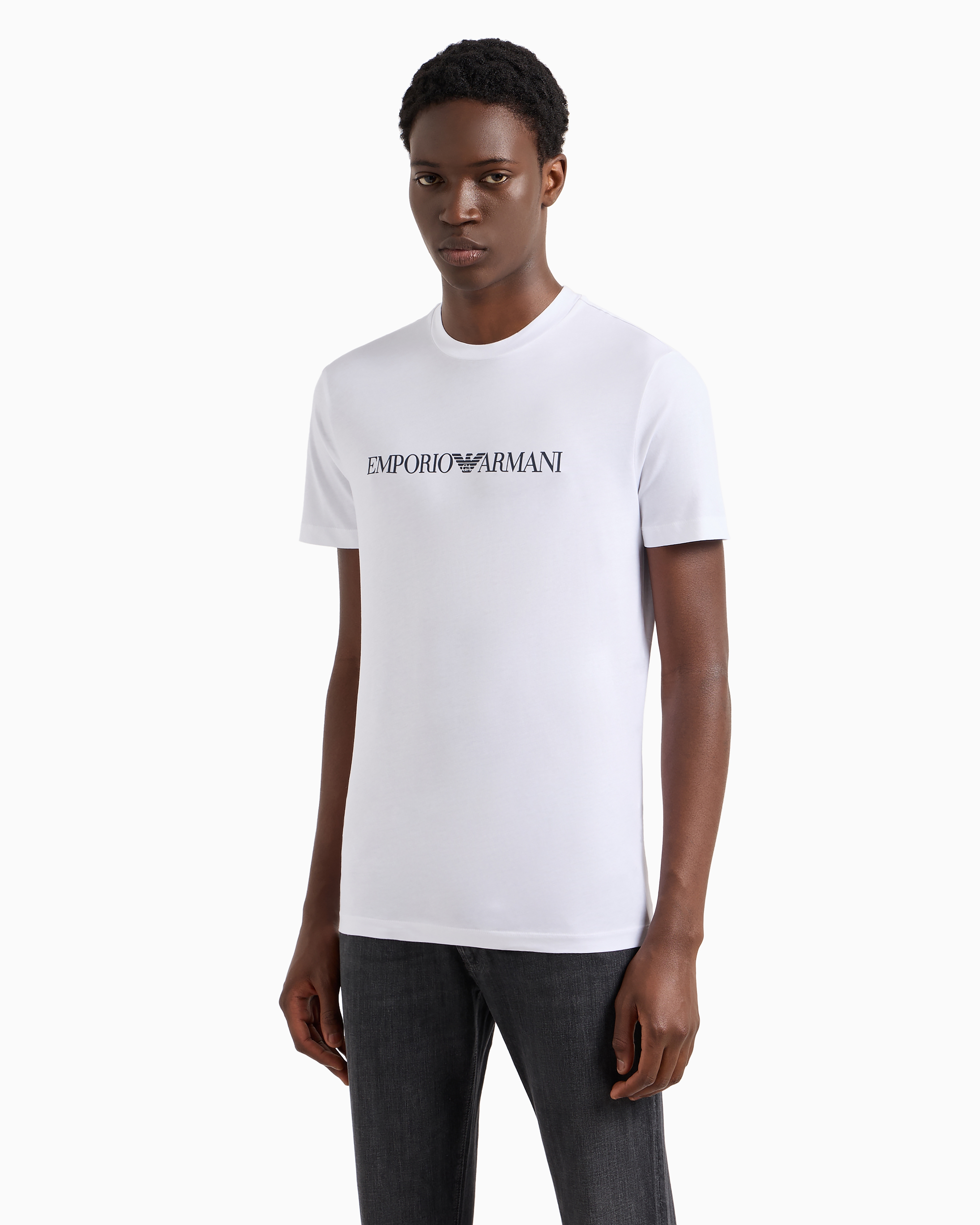 Emporio Armani White And Black Crewneck T-shirt With Writing In White