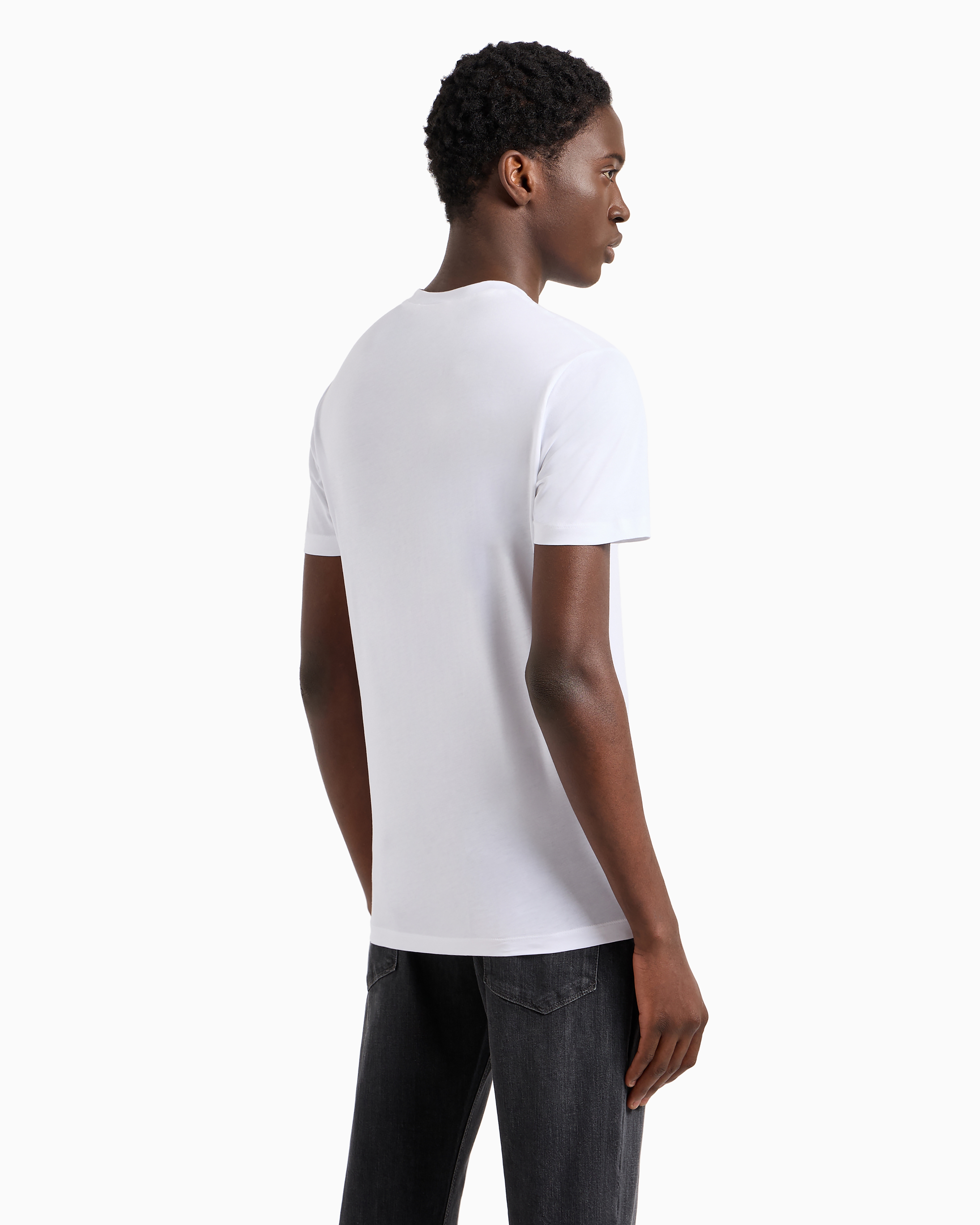 Emporio Armani White And Black Crewneck T-shirt With Writing In White