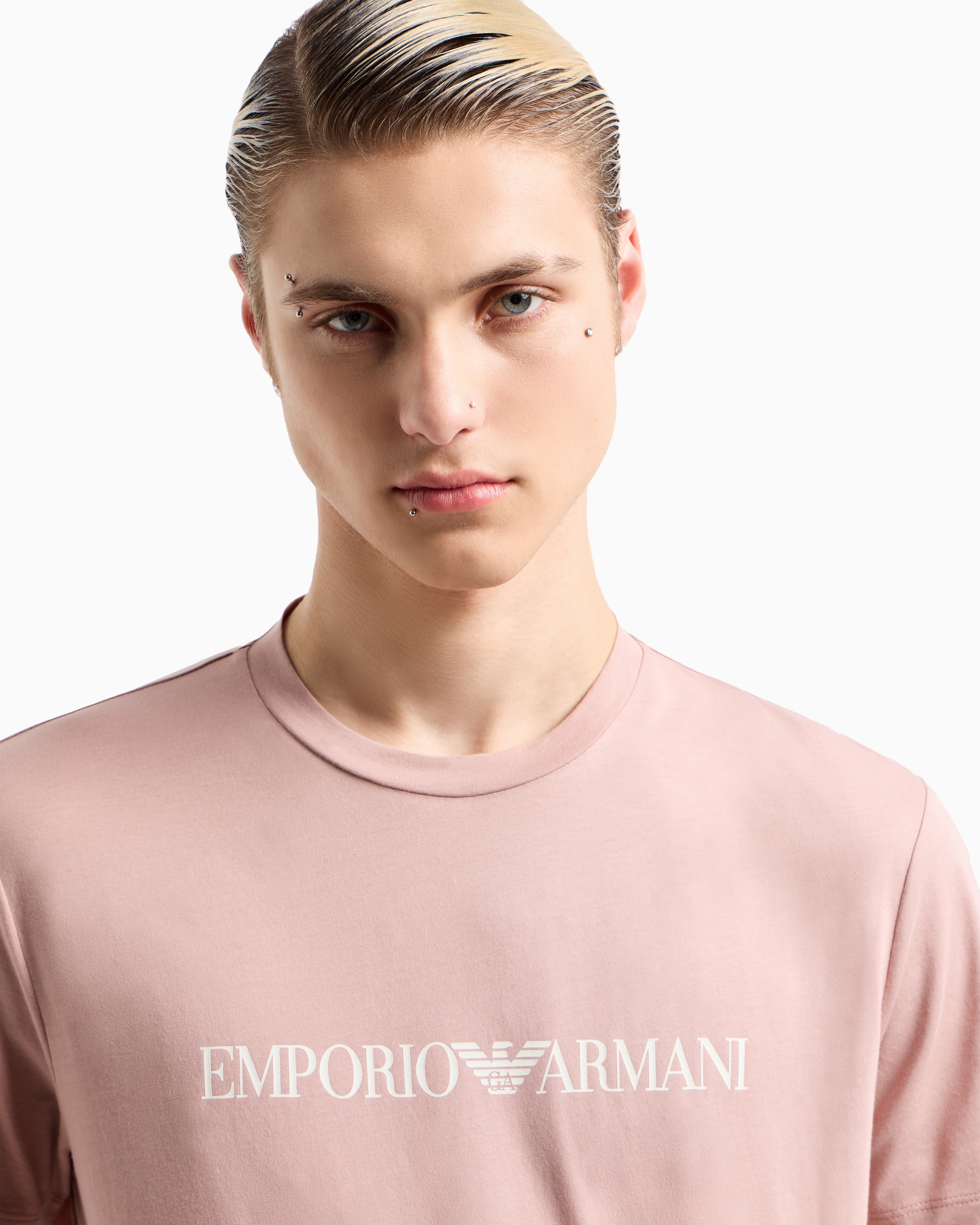 Shop Emporio Armani Pima-jersey T-shirt With Logo Print In Pink