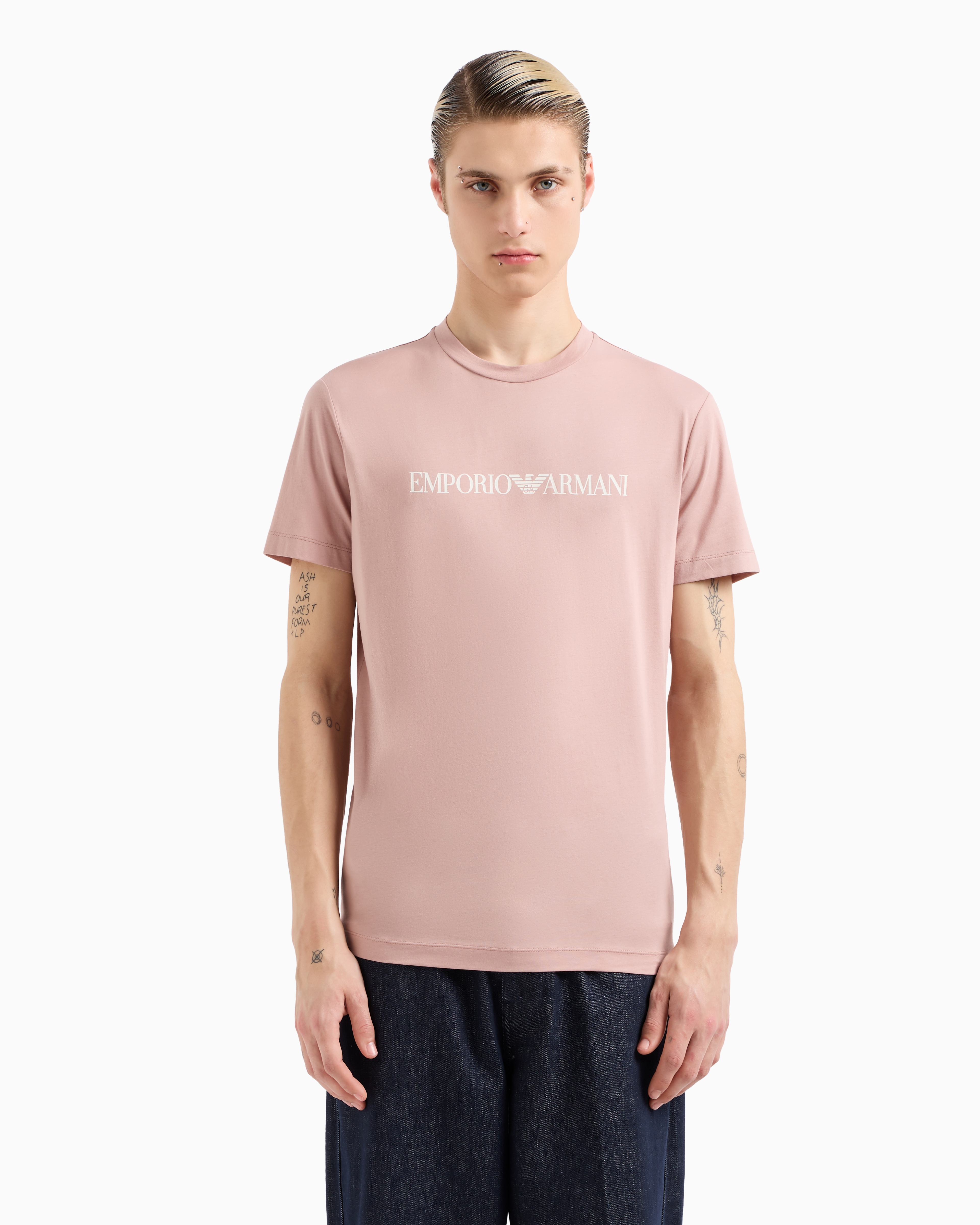 Shop Emporio Armani Pima-jersey T-shirt With Logo Print In Pink