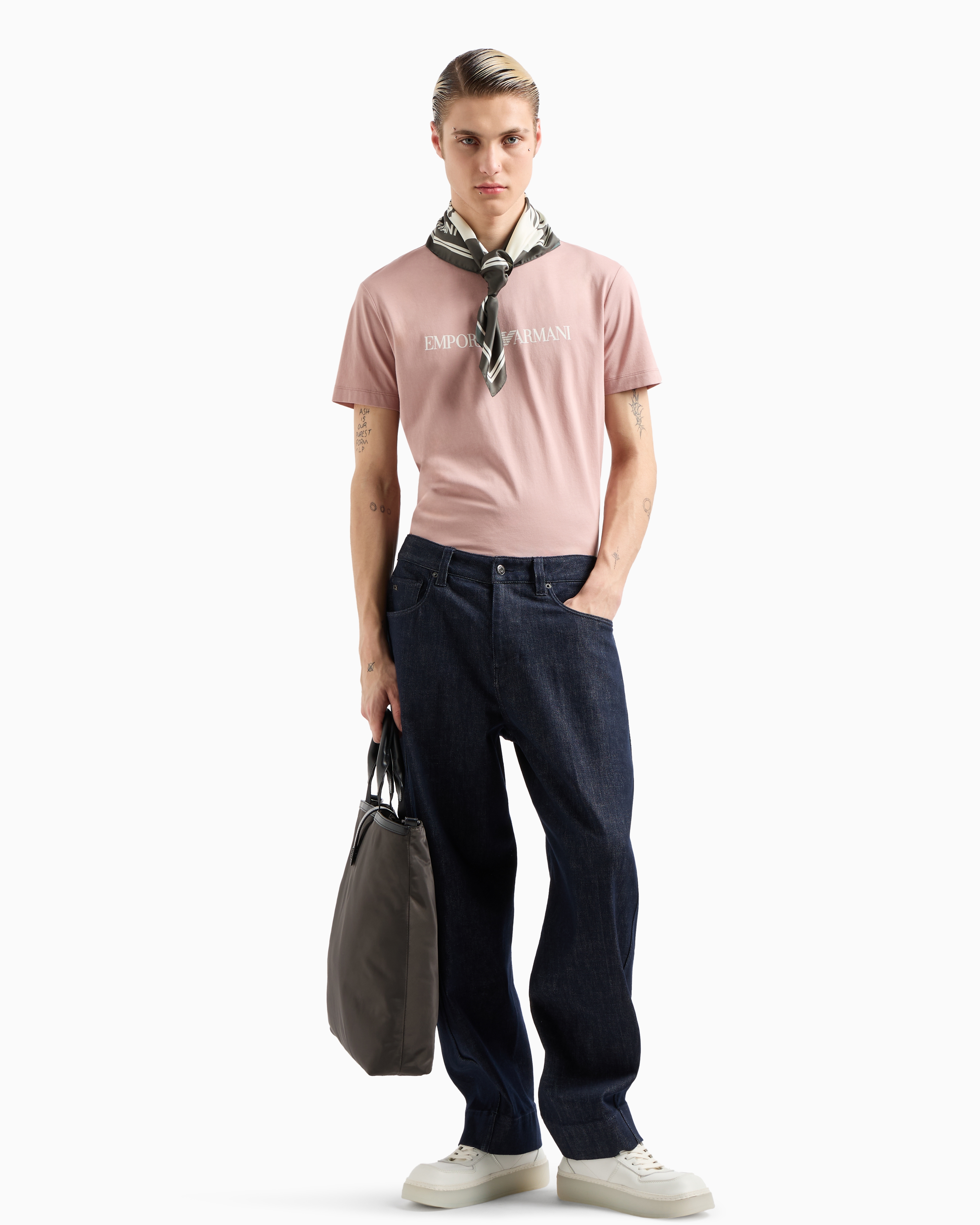 Shop Emporio Armani Pima-jersey T-shirt With Logo Print In Pink