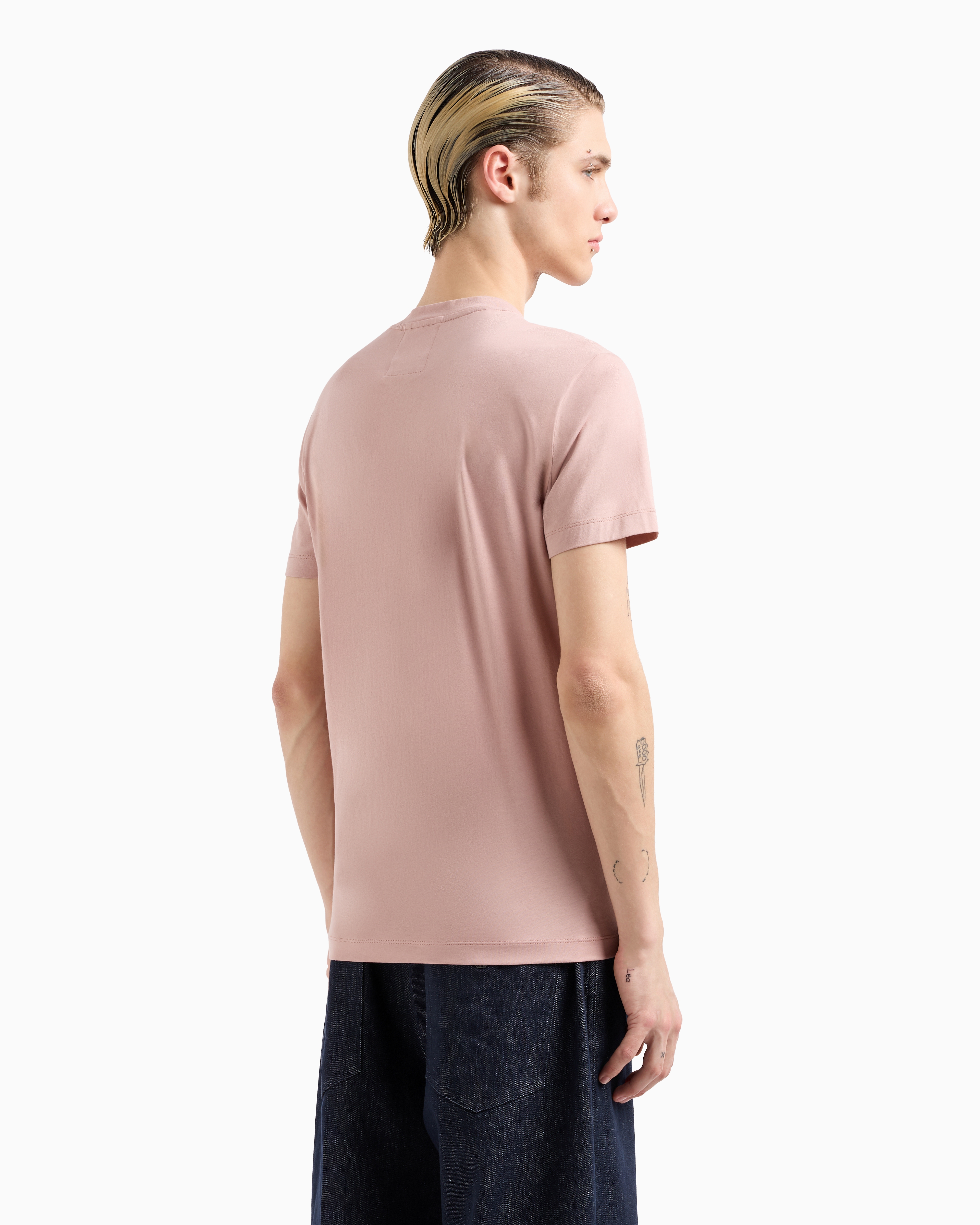 Shop Emporio Armani Pima-jersey T-shirt With Logo Print In Pink