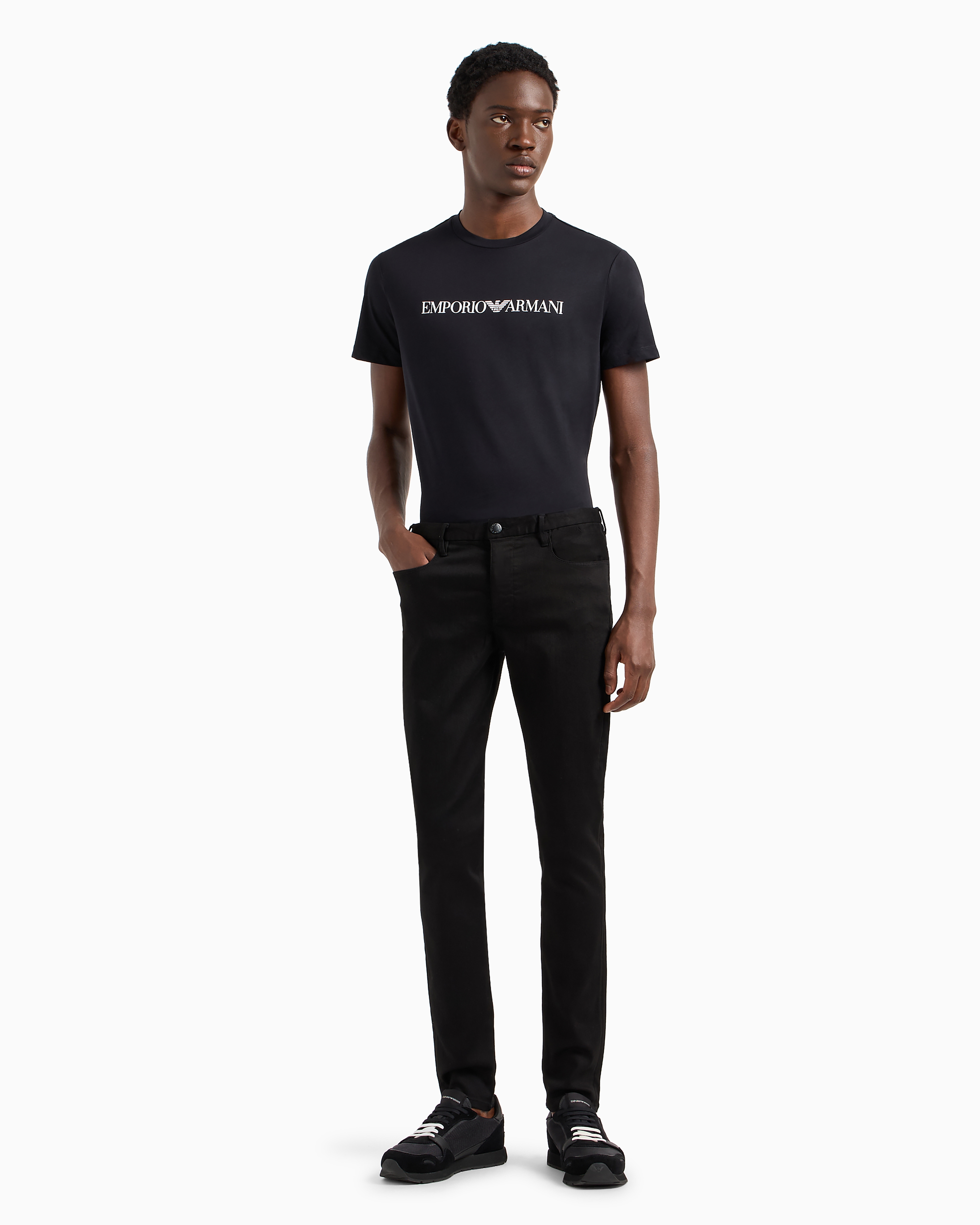 Emporio Armani T-shirt With Round Neck And Short Sleeves In Navy Blue