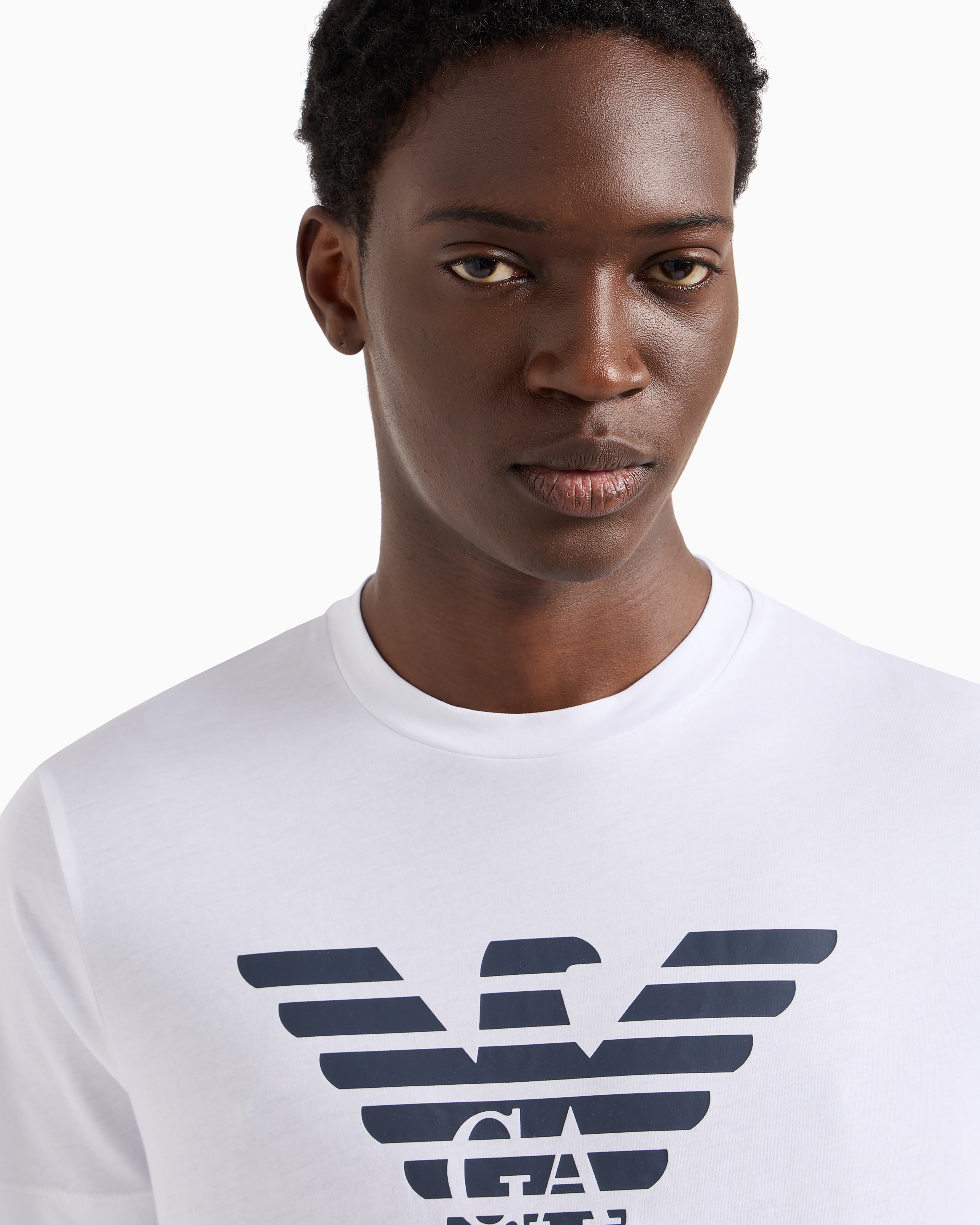 Emporio Armani White Crewneck T-shirt With Logo Embroidery On The Front In White