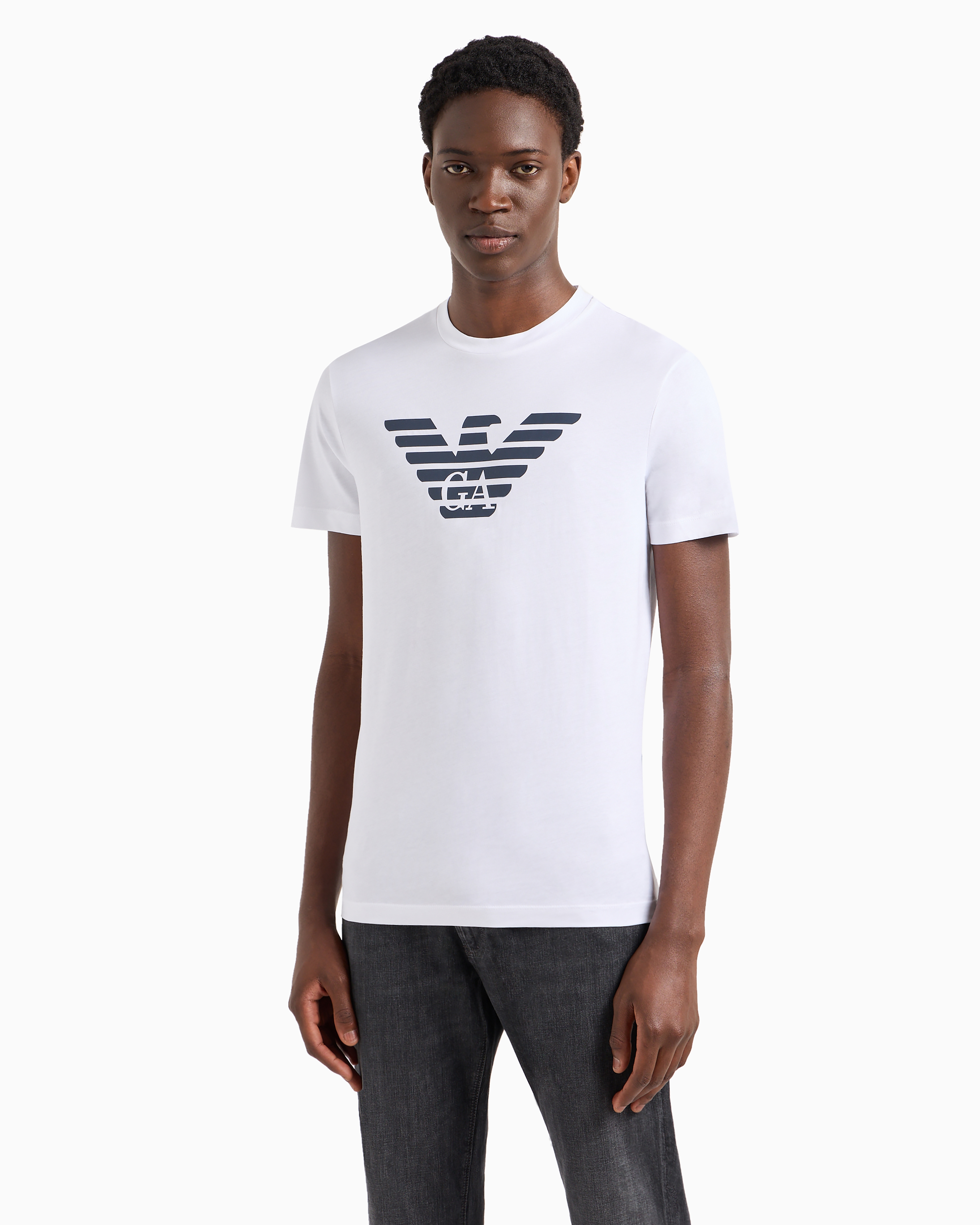 Emporio Armani White Crewneck T-shirt With Logo Embroidery On The Front In White