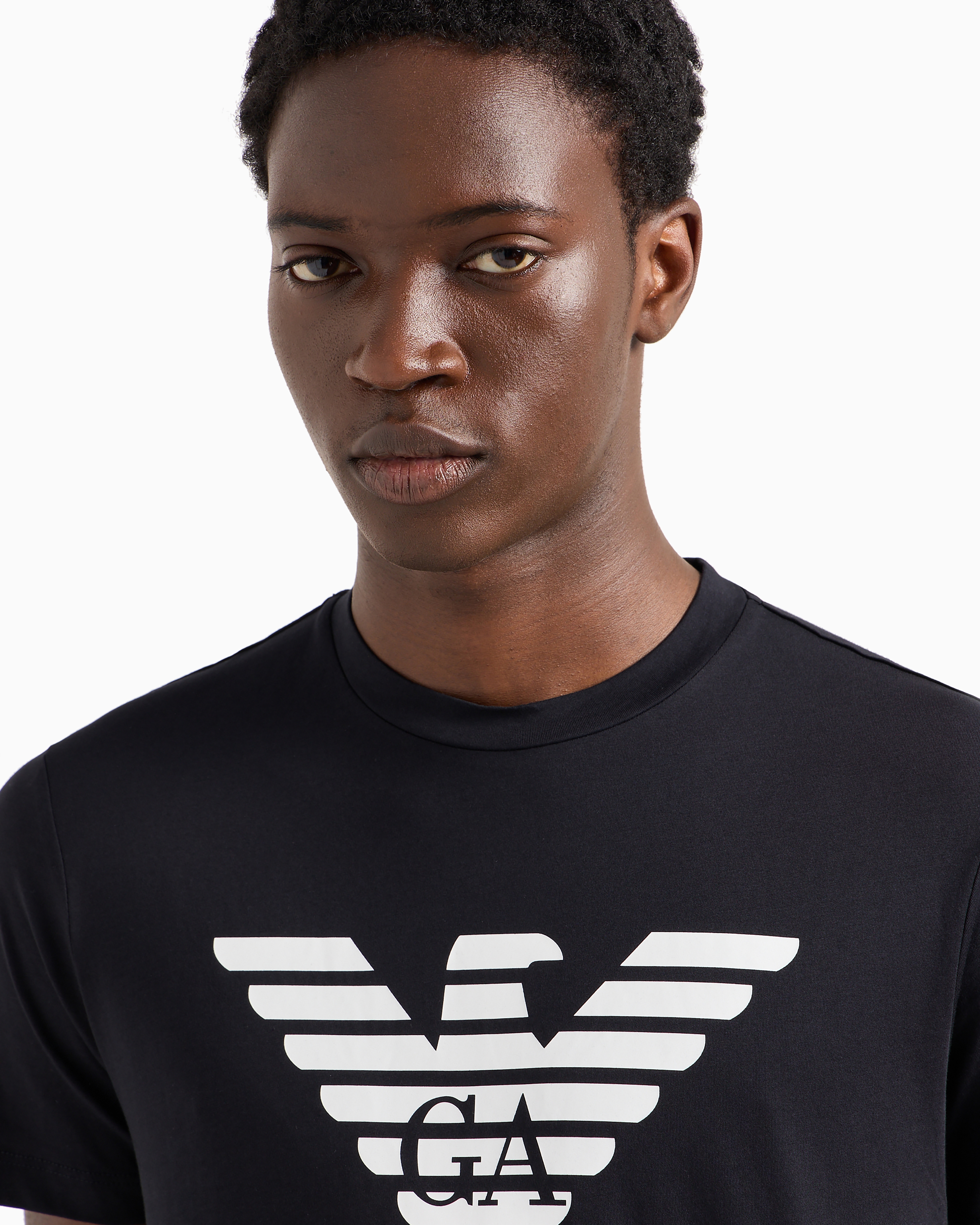 Emporio Armani Pima-jersey T-shirt With Logo Print In Navy Blue