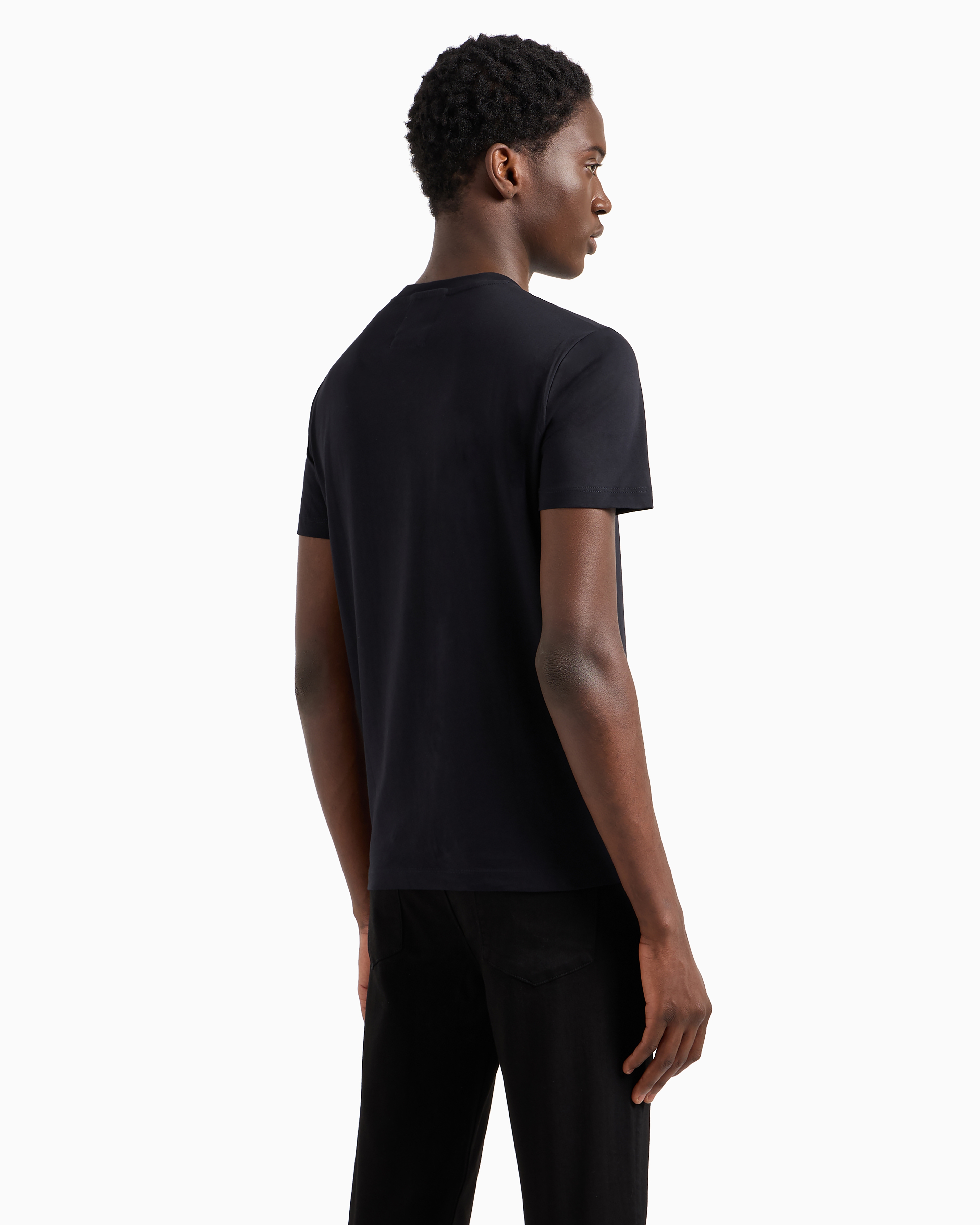 Emporio Armani Pima-jersey T-shirt With Logo Print In Navy Blue