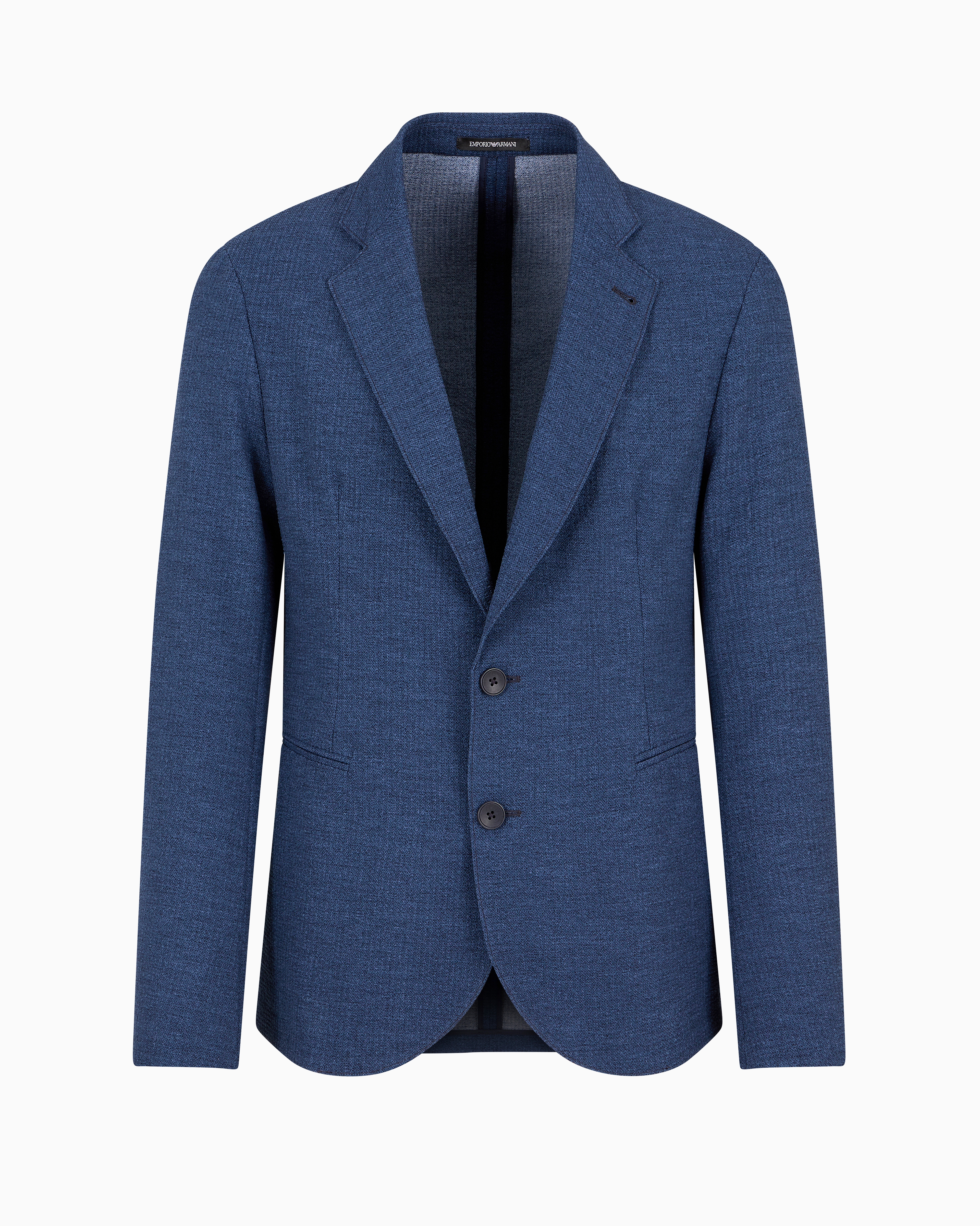 Emporio Armani Printed Technical Seersucker Single-breasted Jacket In Blue