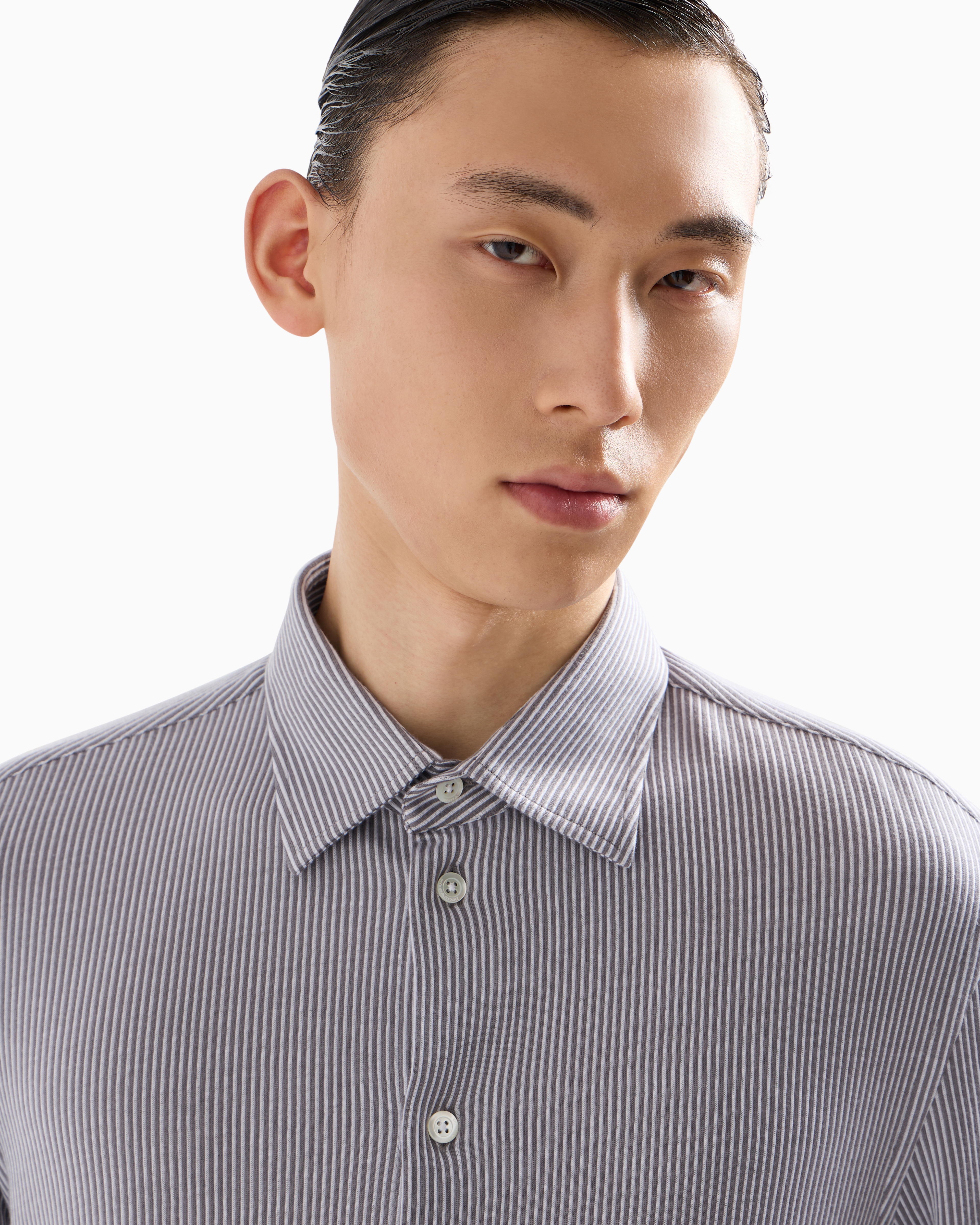 Emporio Armani Official Store Asv Lyocell-blend Striped Jersey Shirt In Gris Foncé