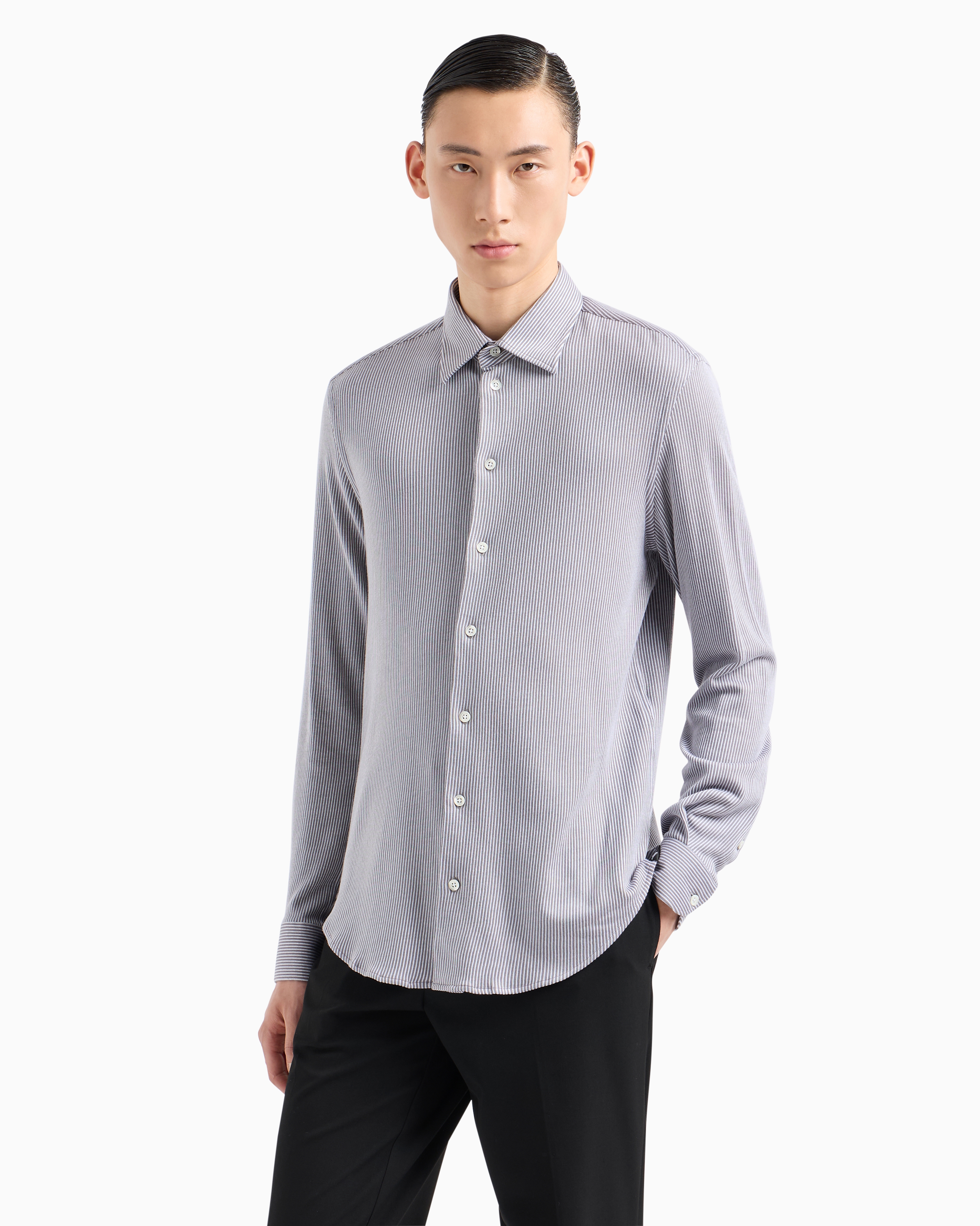 Emporio Armani Official Store Asv Lyocell-blend Striped Jersey Shirt In Gris Foncé