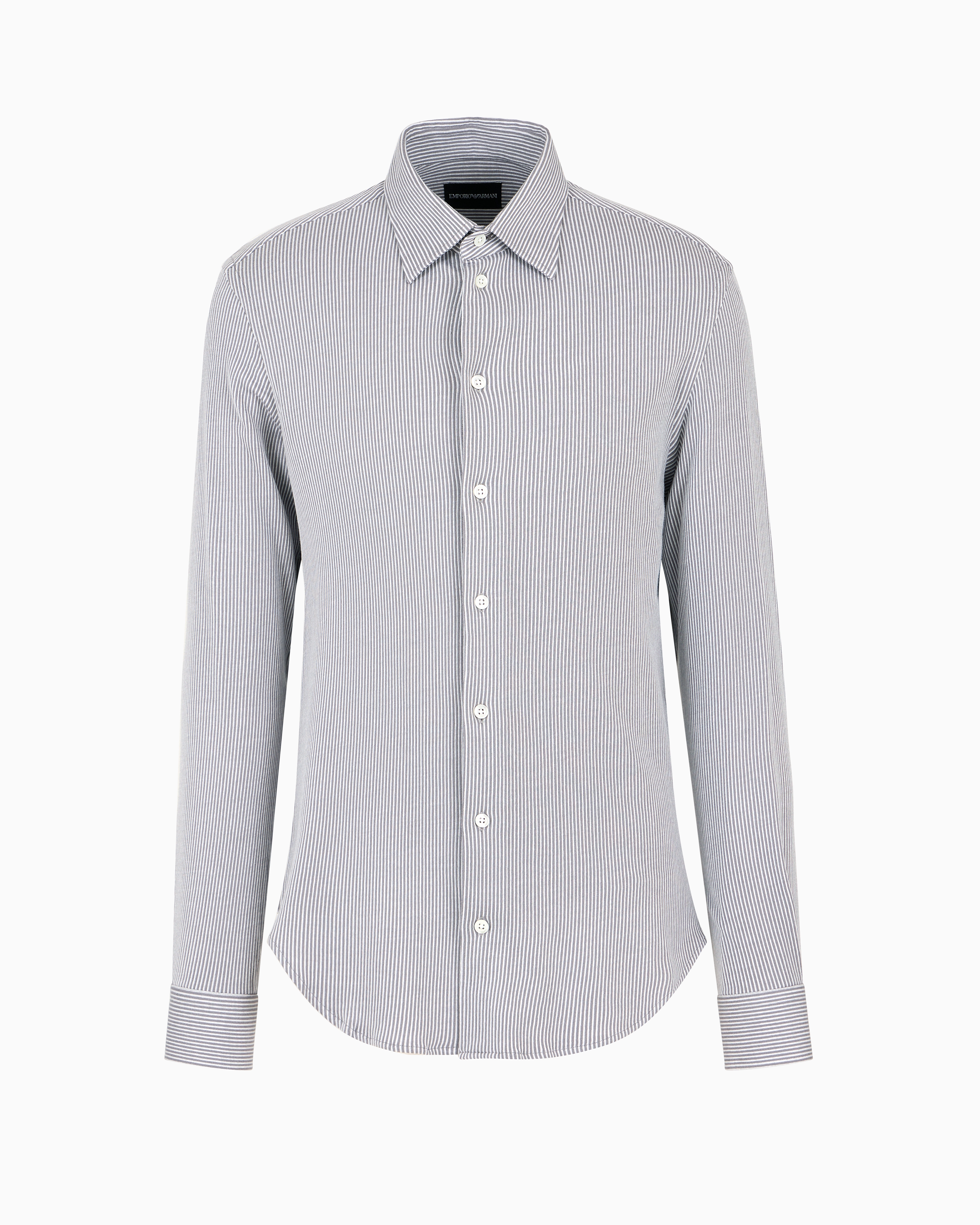 Emporio Armani Official Store Asv Lyocell-blend Striped Jersey Shirt In Gris Foncé