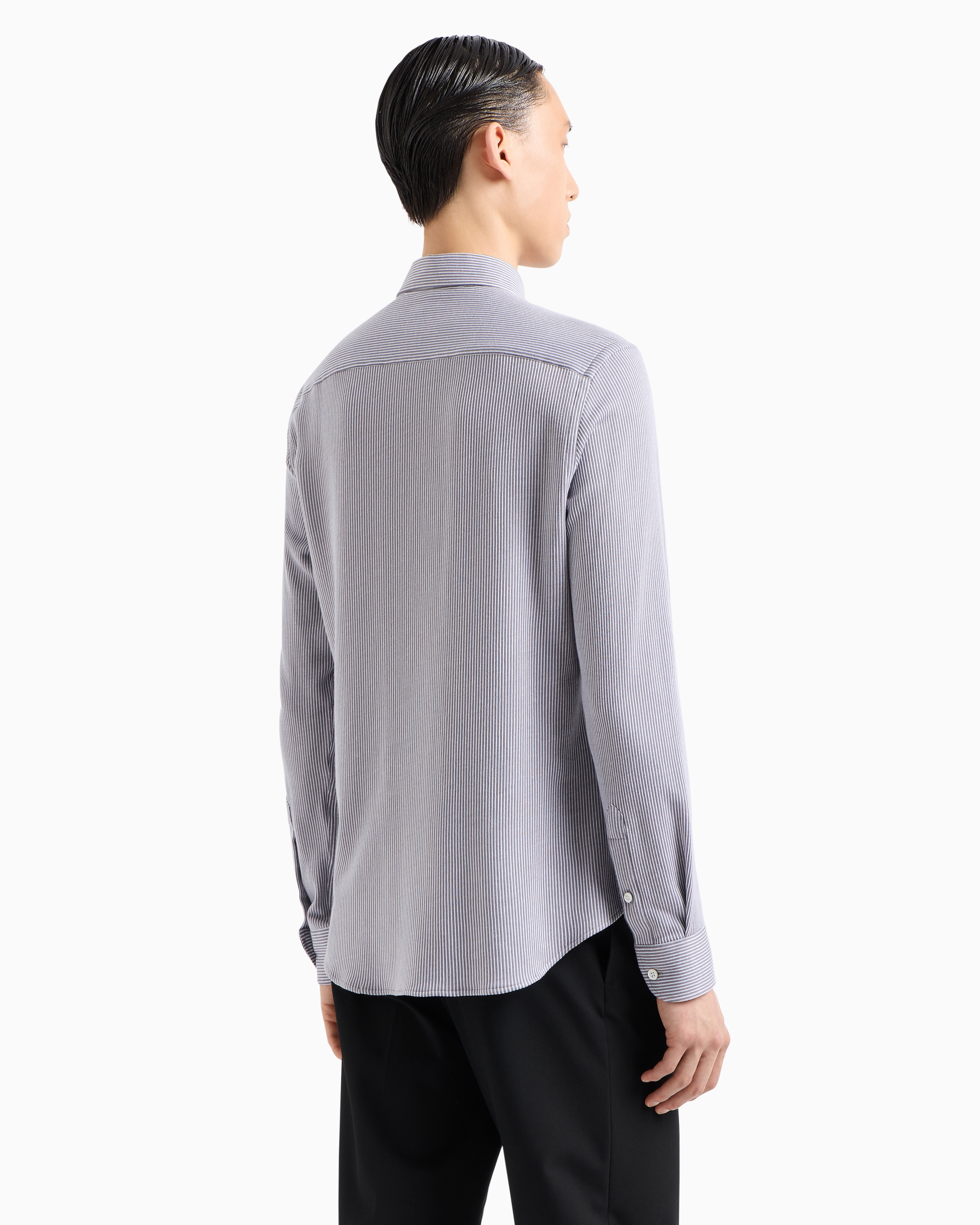 Emporio Armani Official Store Asv Lyocell-blend Striped Jersey Shirt In Gris Foncé