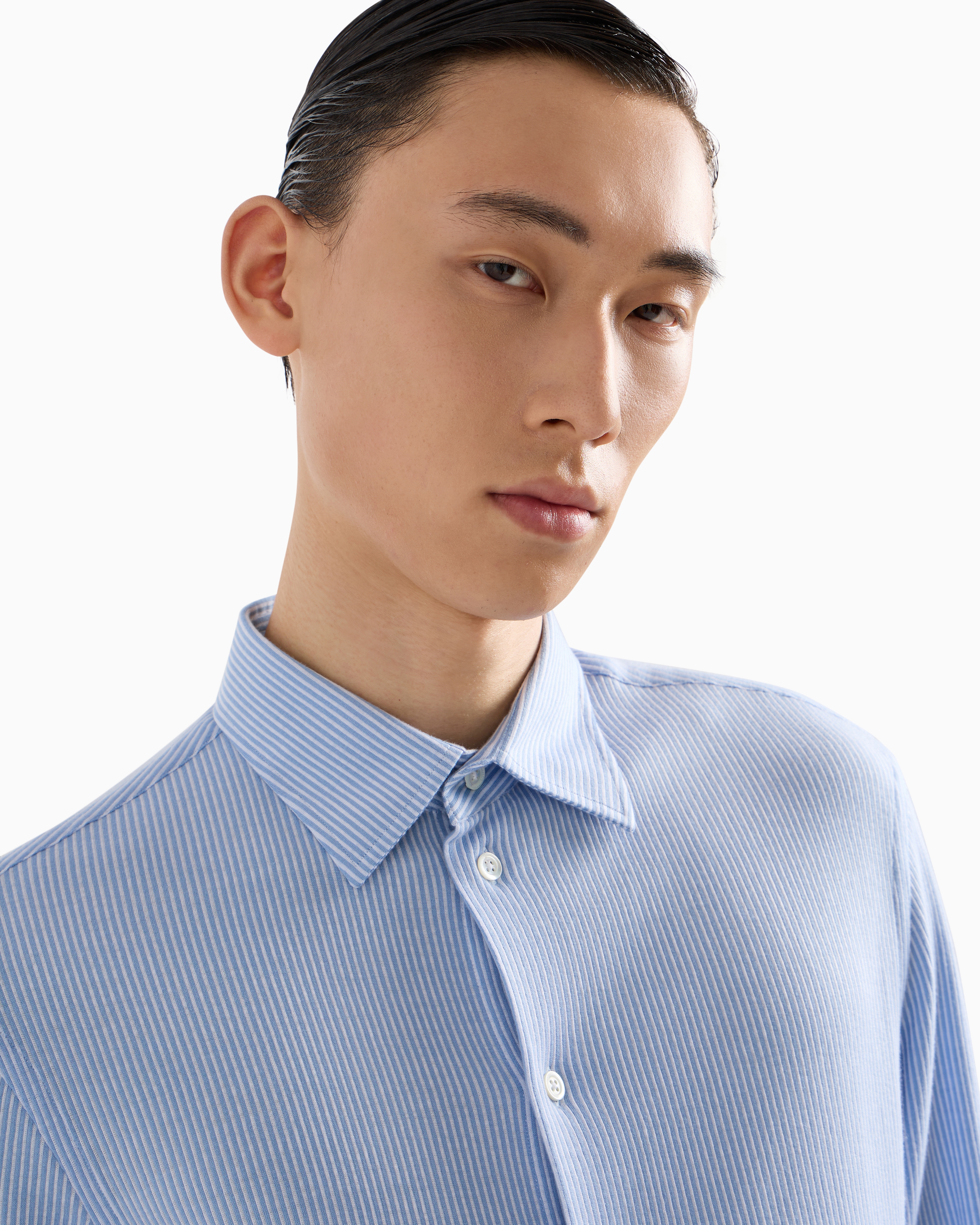 Emporio Armani Official Store Asv Lyocell-blend Striped Jersey Shirt In Azure