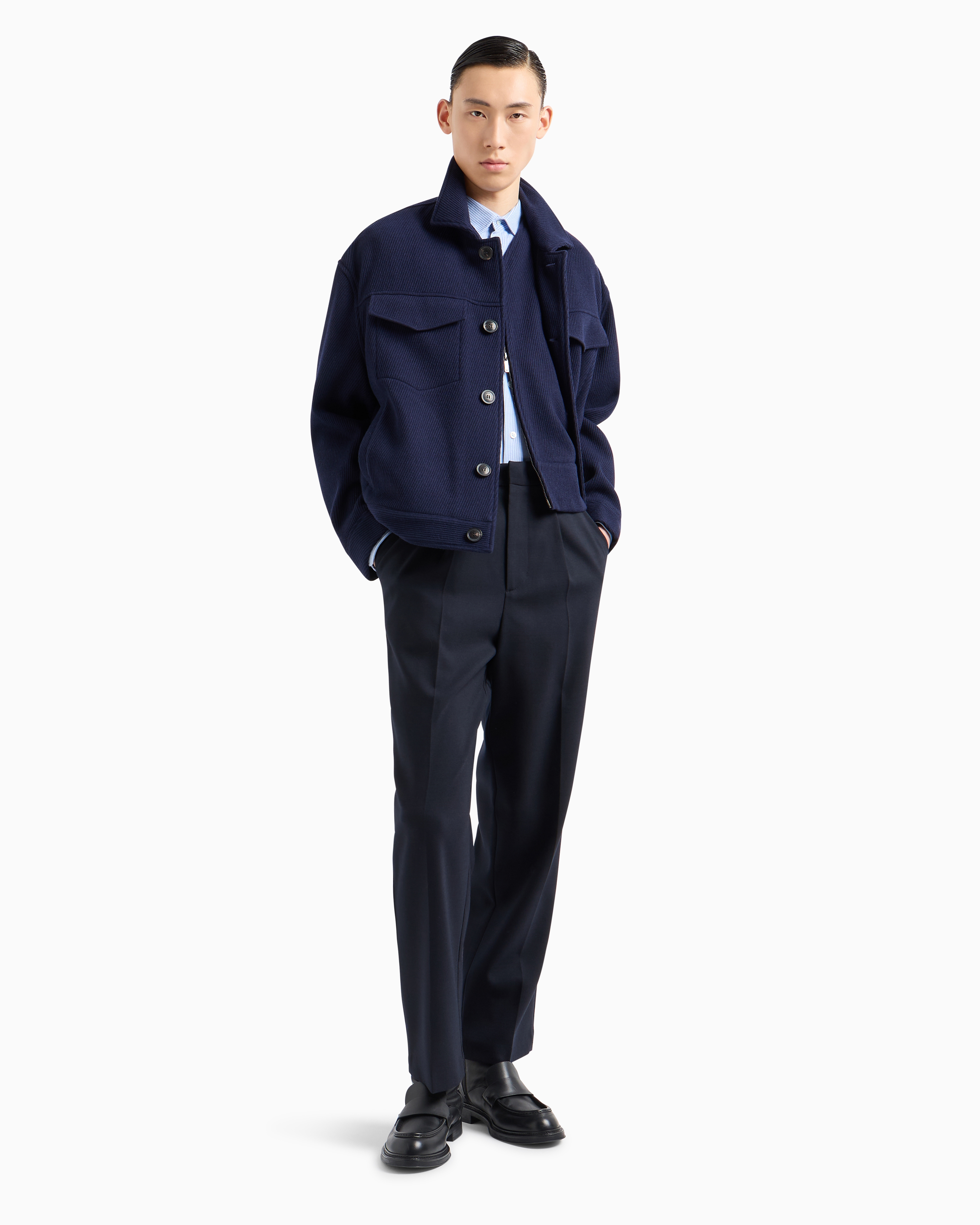 Emporio Armani Official Store Asv Lyocell-blend Striped Jersey Shirt In Azure