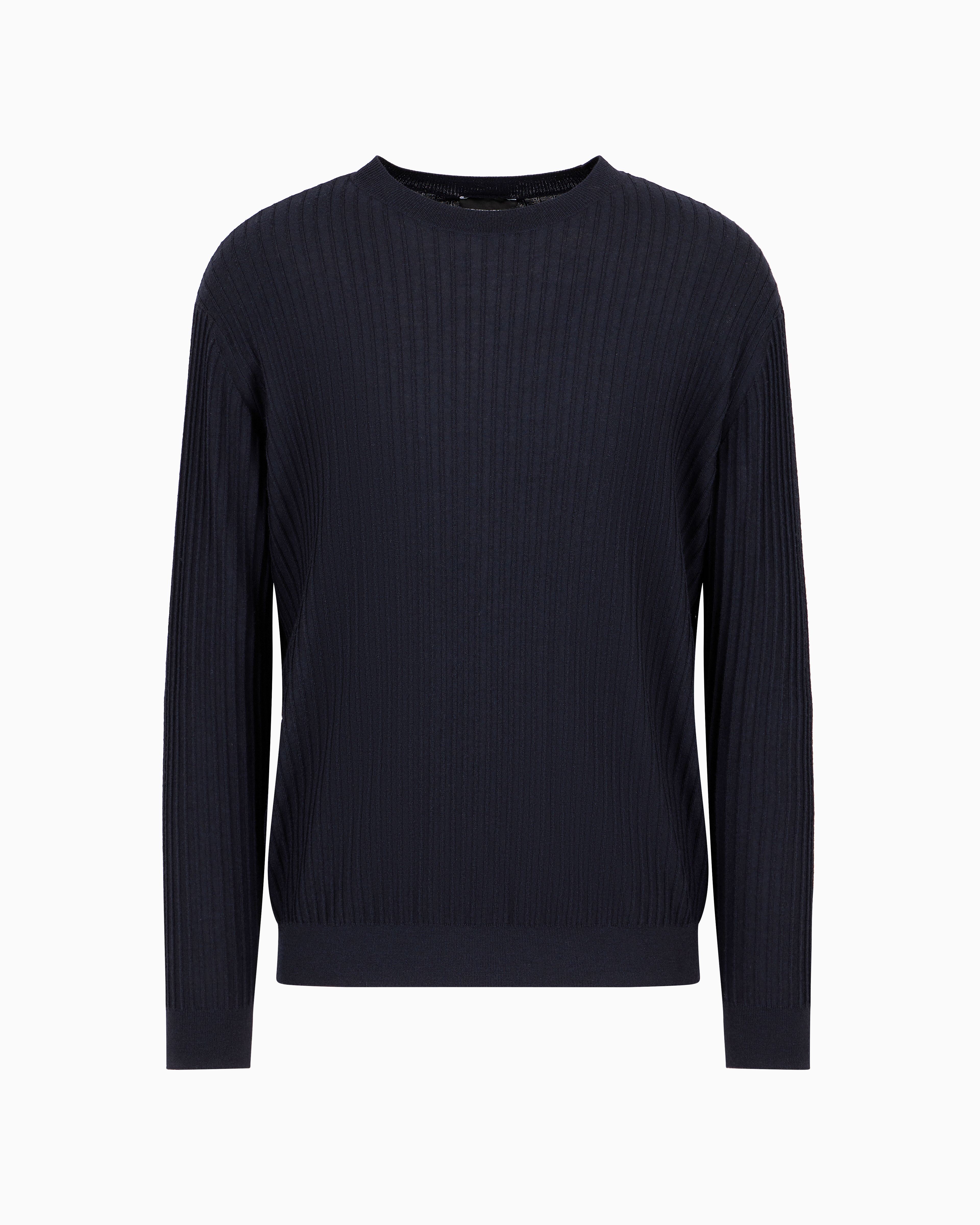 Emporio Armani Official Store Travel Essentials Ribbed-effect Virgin-wool Jumper In Navy Blue