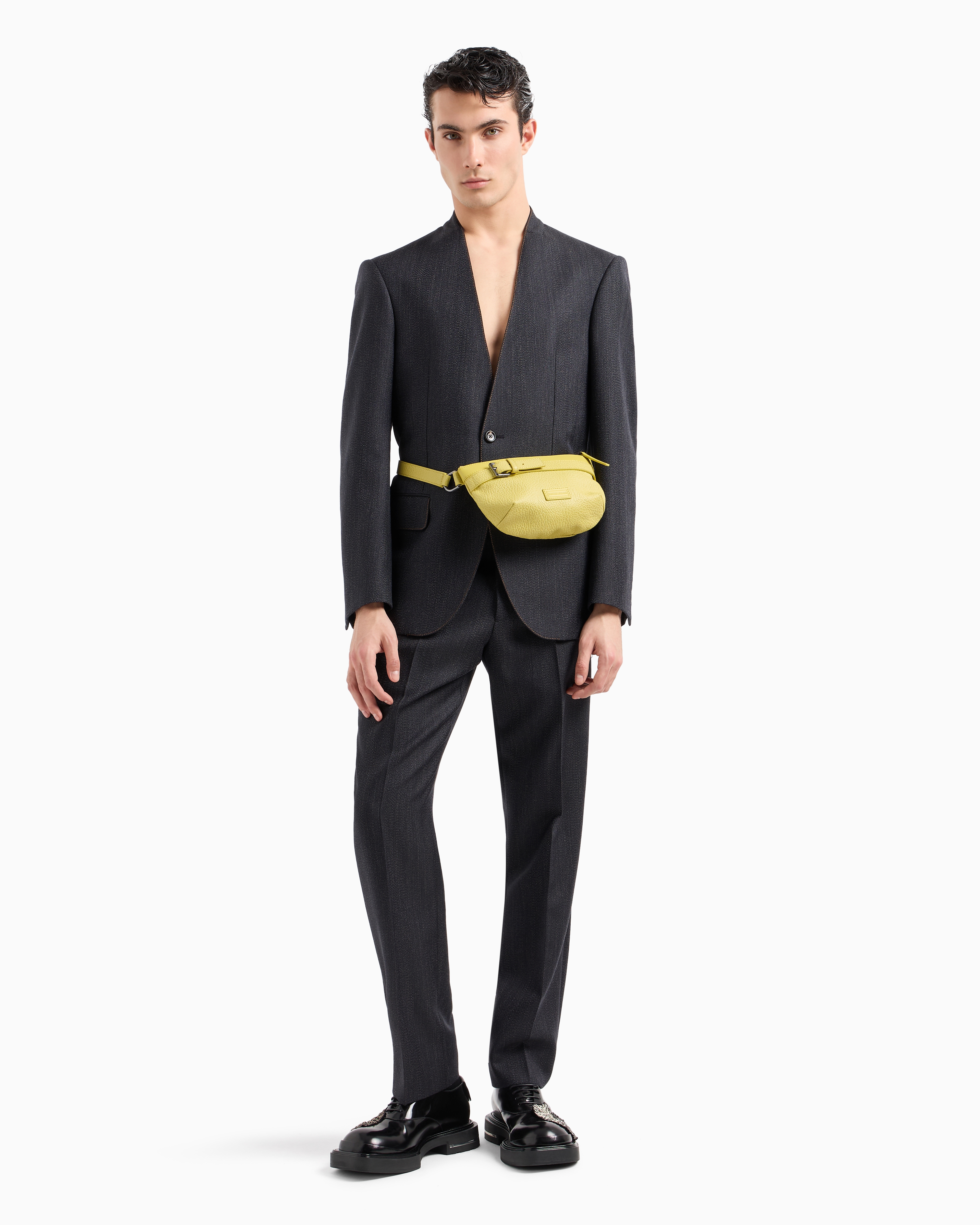 Mouliné wool-blend trousers with chevron motif | Emporio Armani