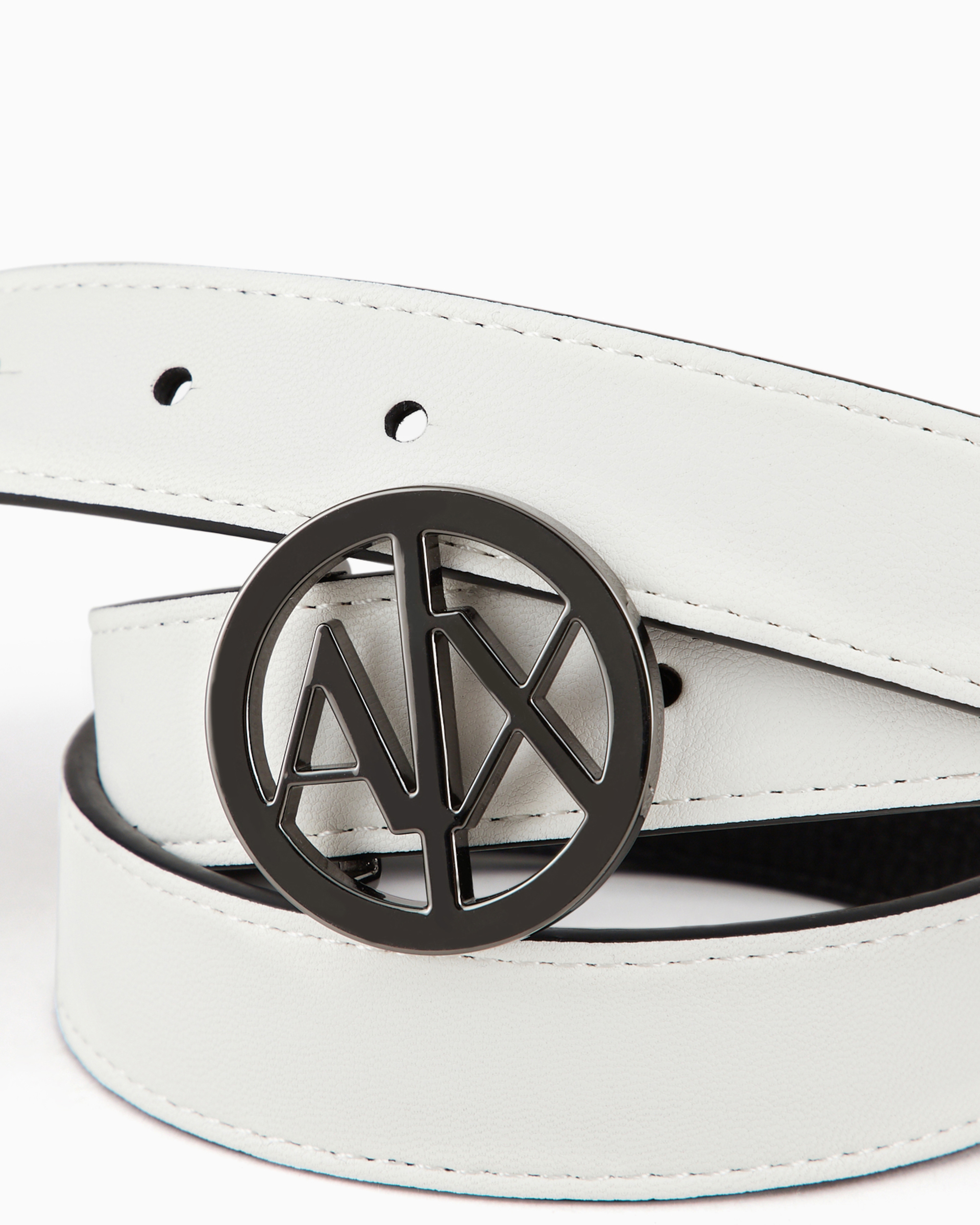 Armani Exchange Logo Buckle Belt In White