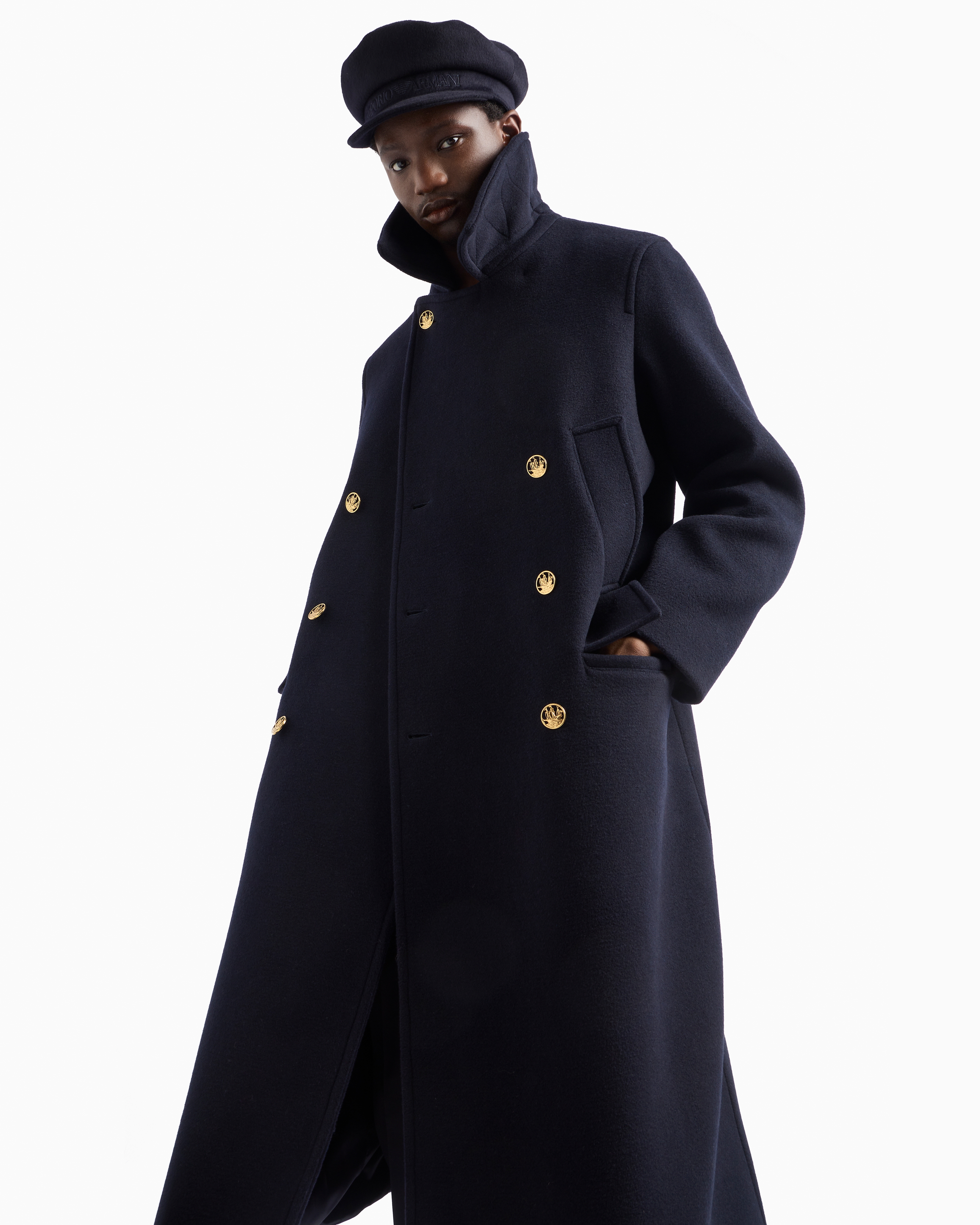 Double-breasted, wool cloth coat with gold buttons | Emporio