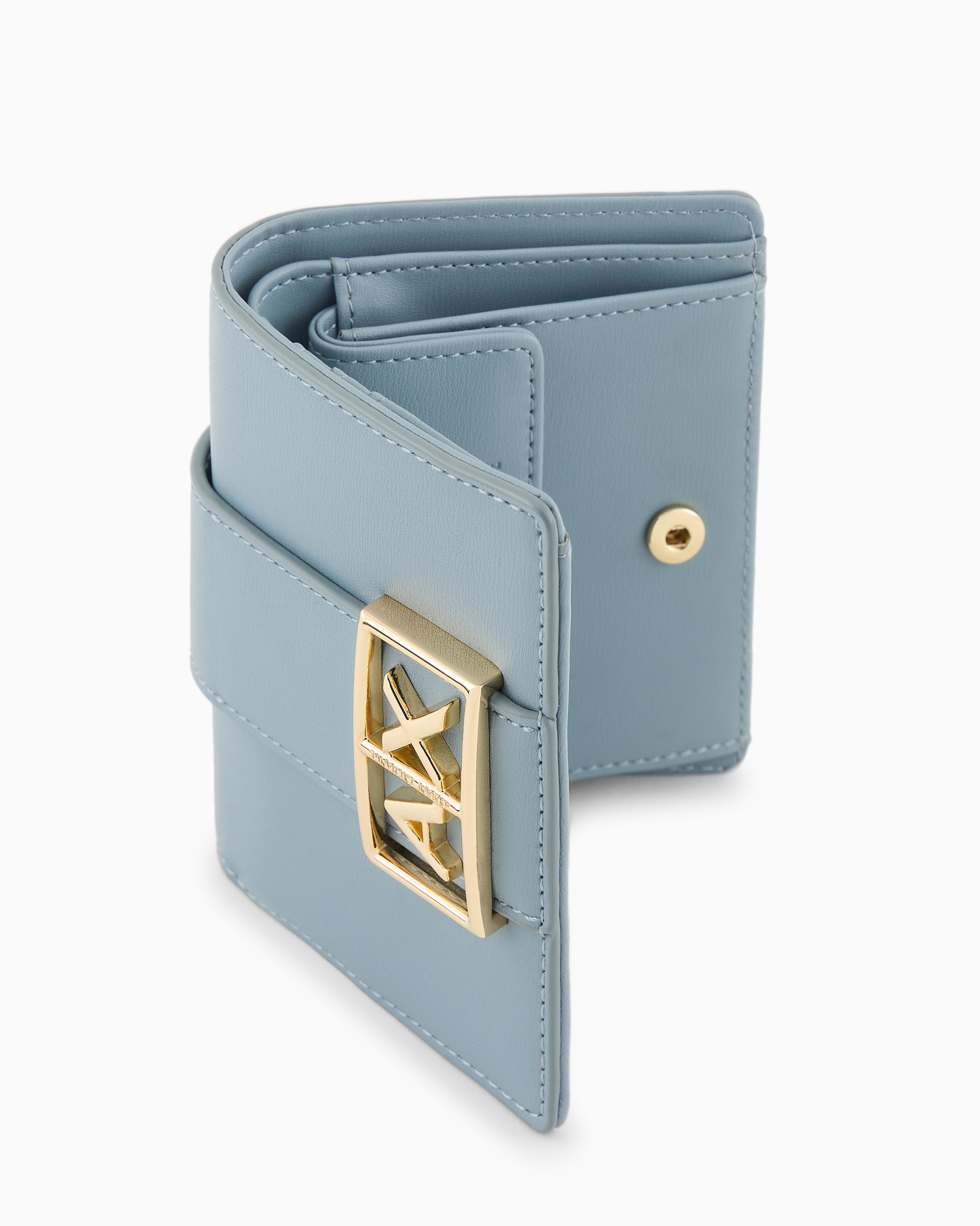 Shop Armani Exchange Asv Gold Monogram Logo Wallet In Light Blue