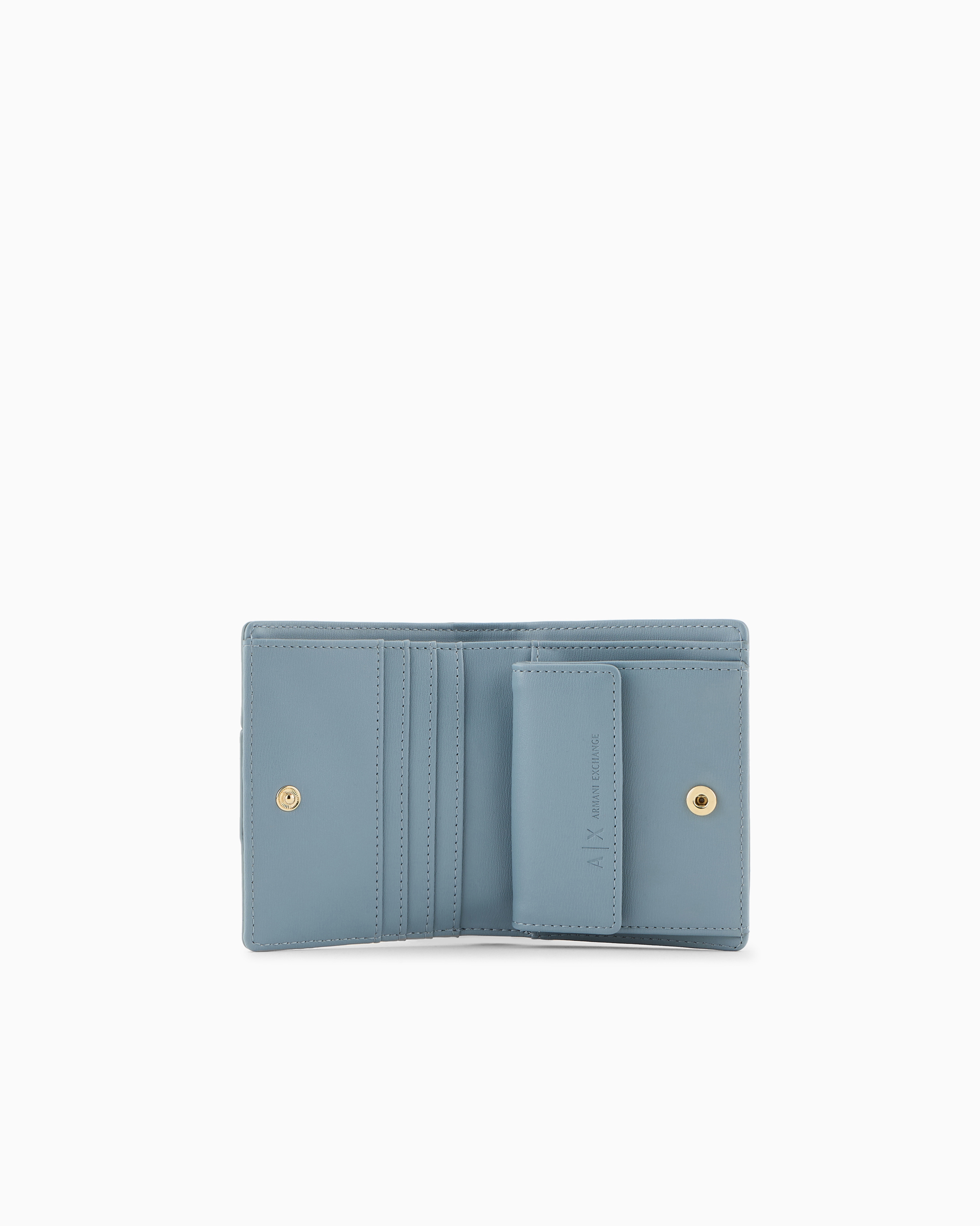 Shop Armani Exchange Asv Gold Monogram Logo Wallet In Light Blue