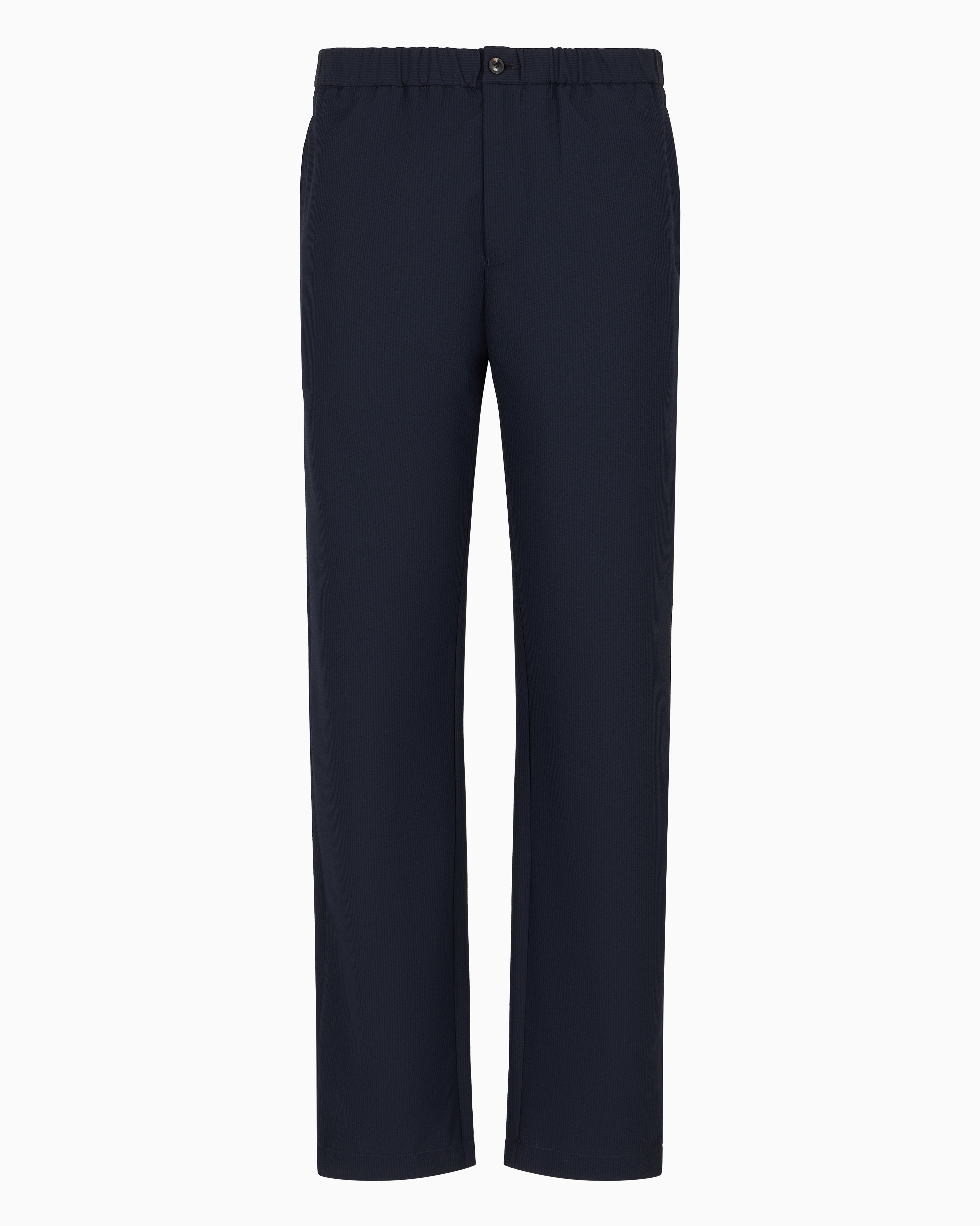 Emporio Armani Official Store Ultra-light Technical Seersucker Trousers With A Gathered Waist In Blue