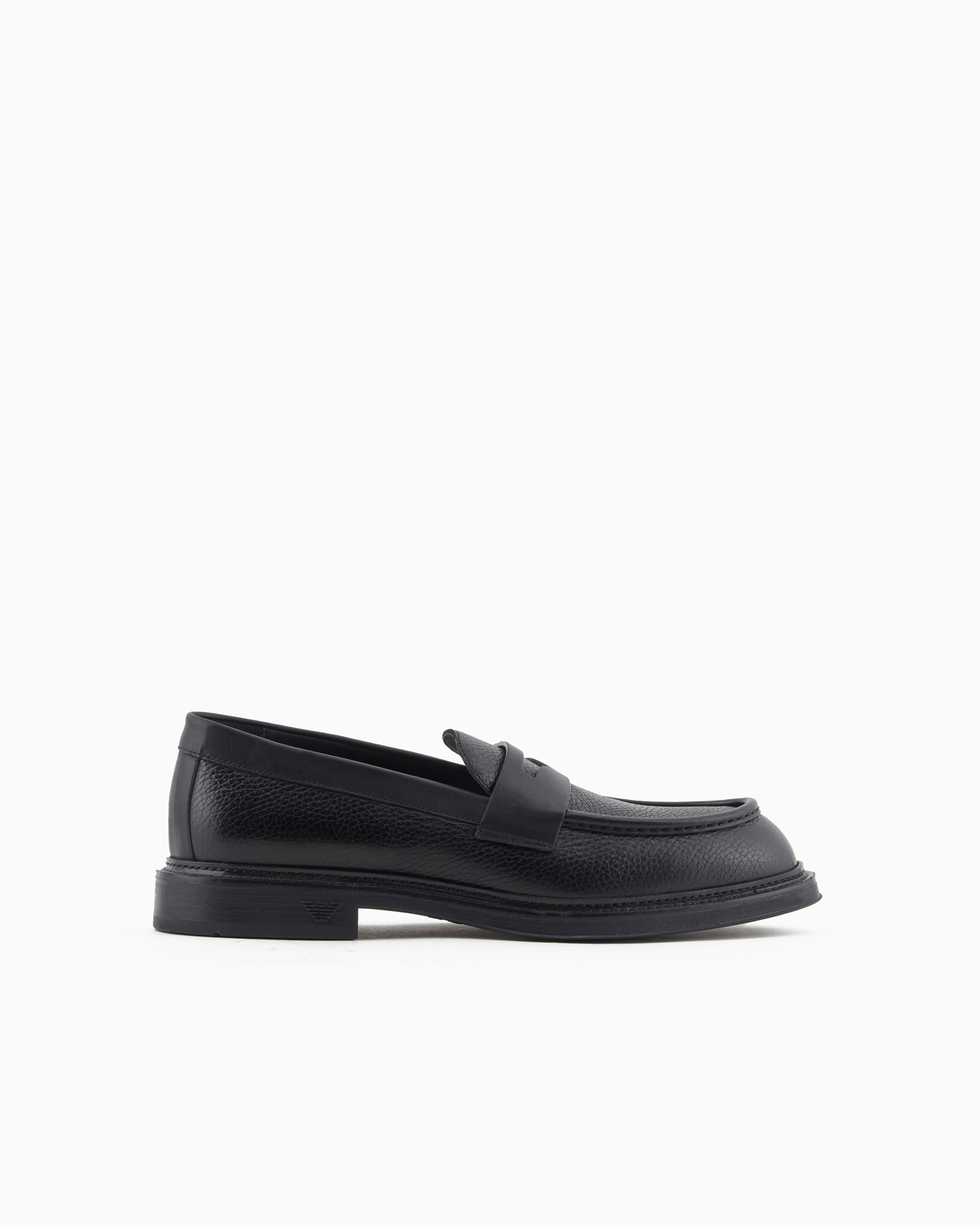 Emporio Armani Official Store Pebbled Leather Loafers In Black