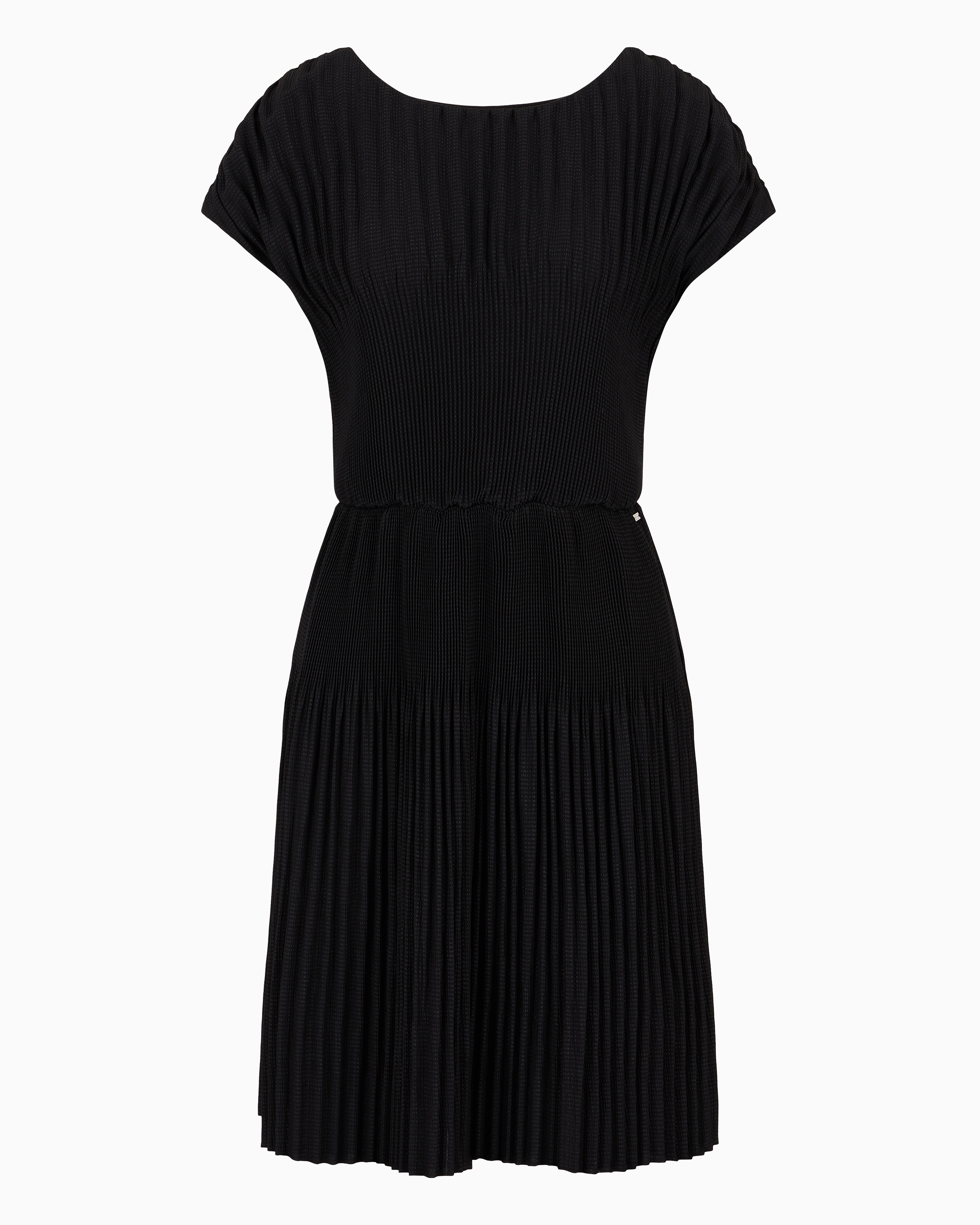 Shop Armani Exchange Pleated Fabric Midi Dress In Black