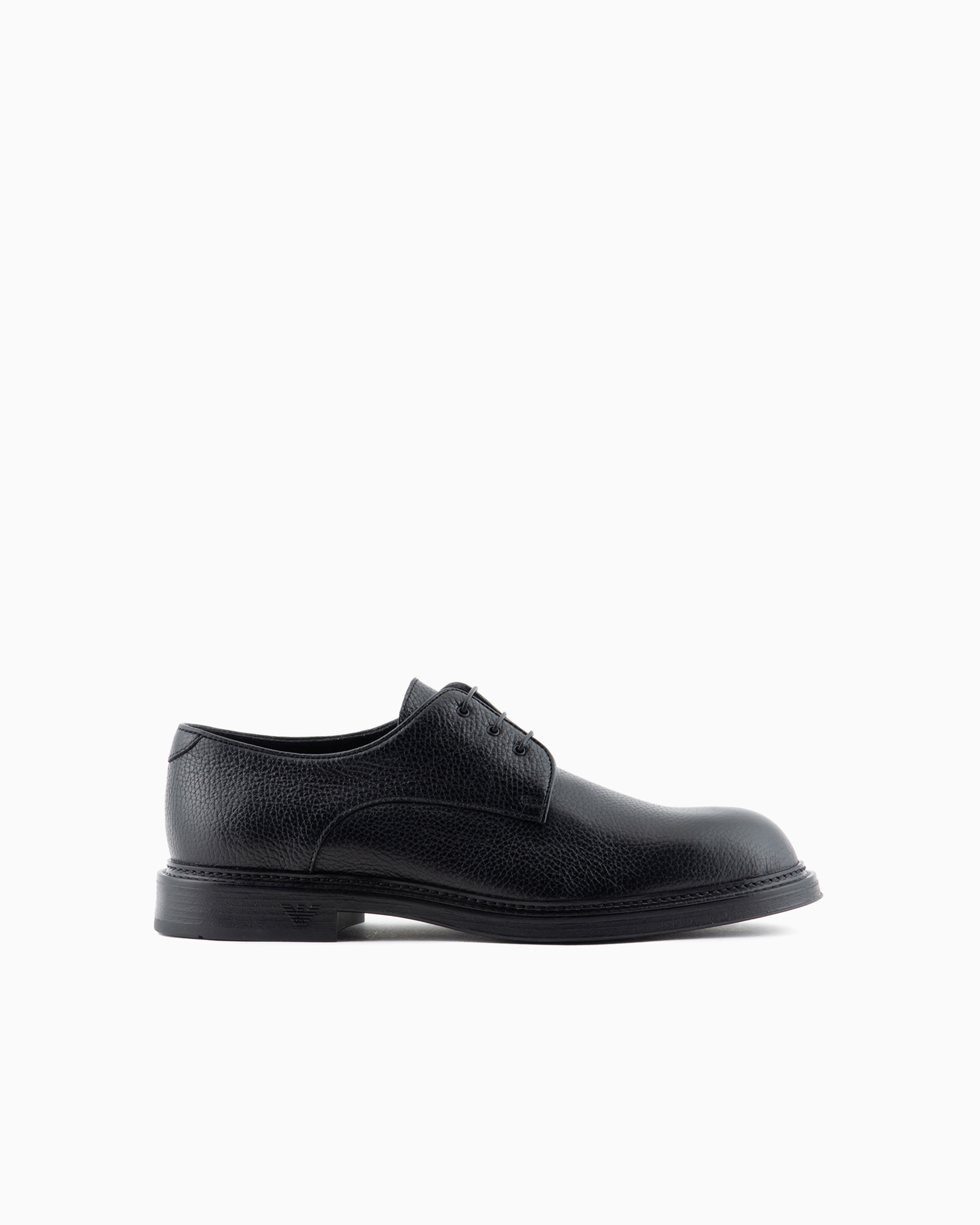 Emporio Armani Official Store Pebbled Leather Derby Shoes In Black