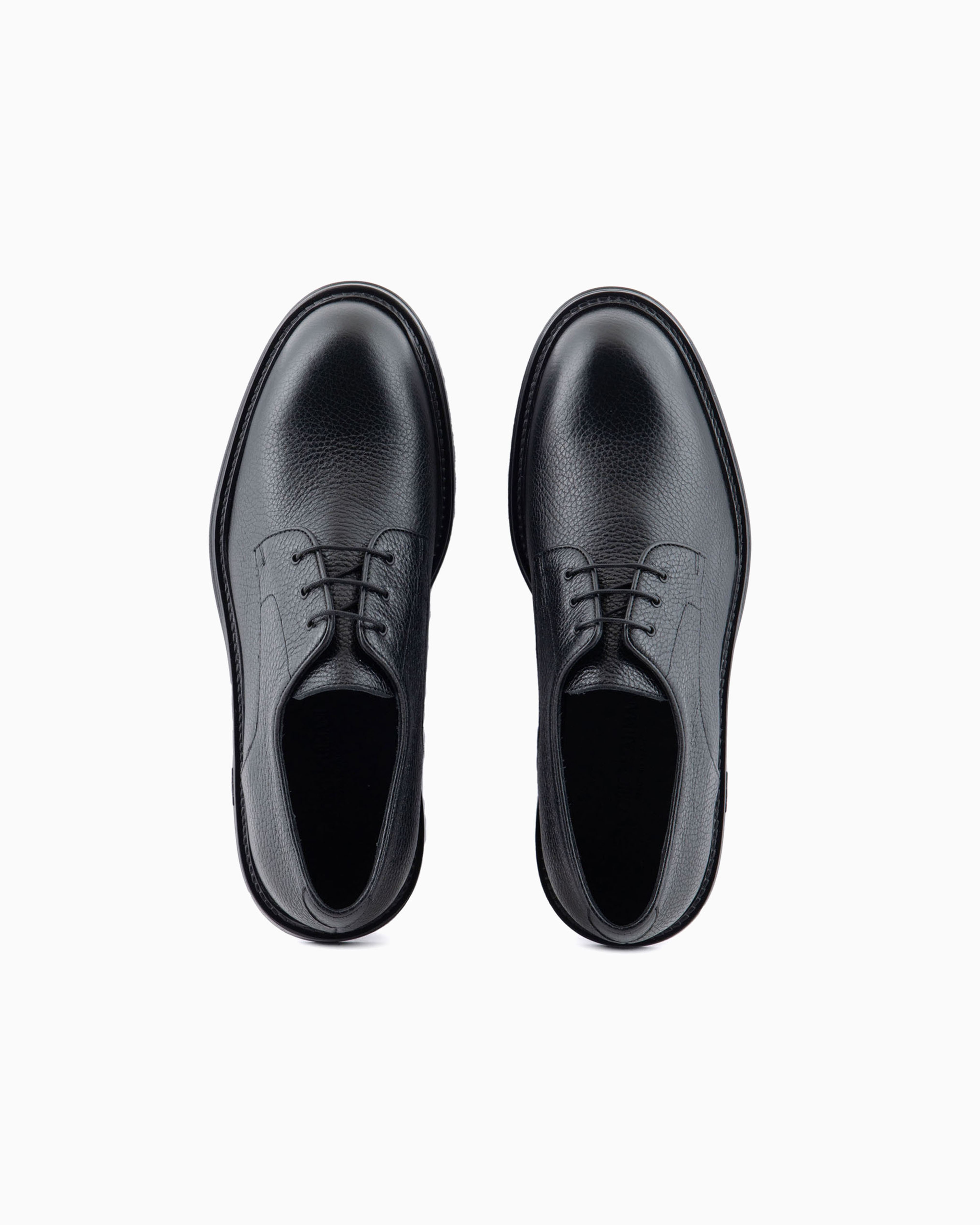Emporio Armani Official Store Pebbled Leather Derby Shoes In Black