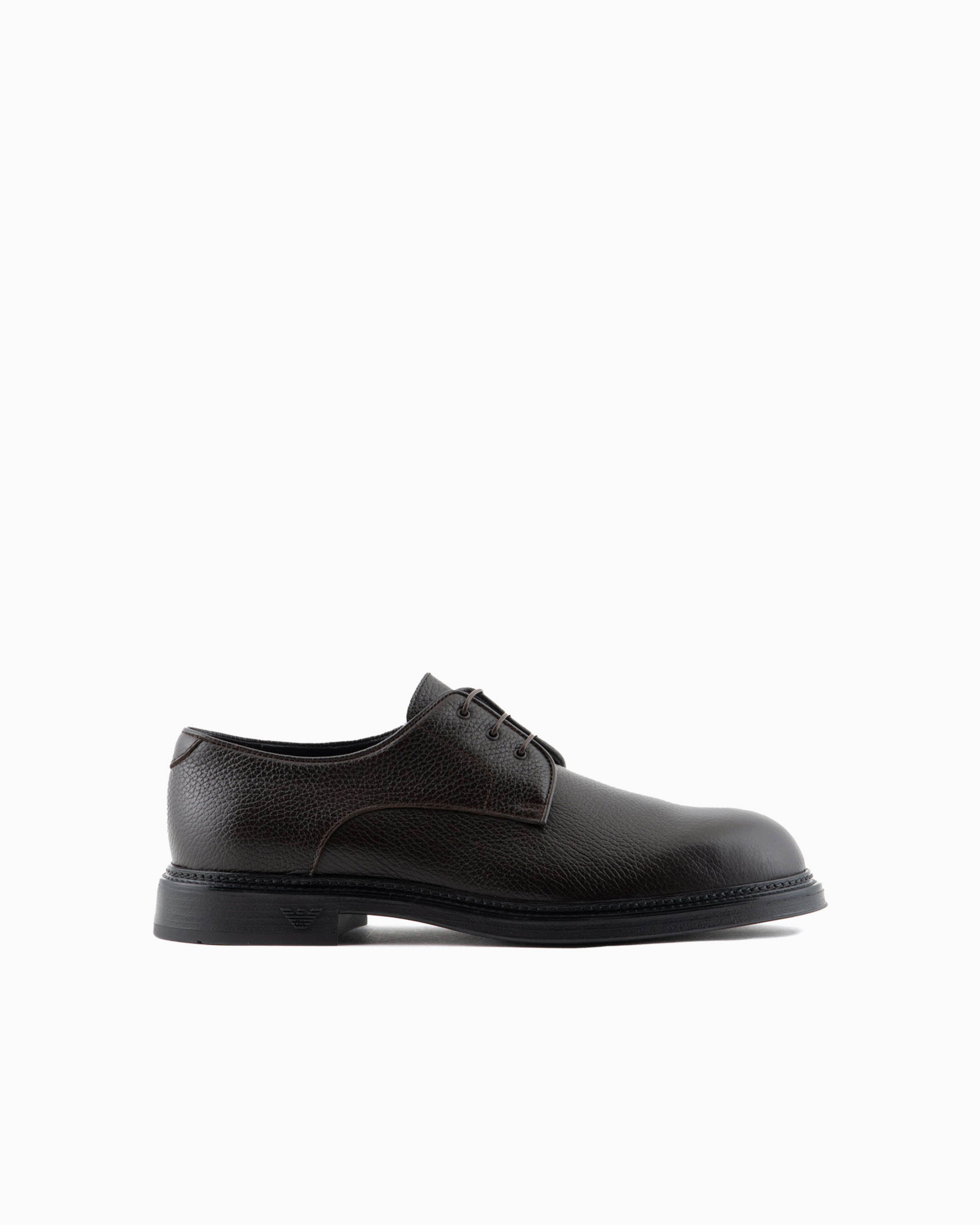 Emporio Armani Official Store Pebbled Leather Derby Shoes In Brown