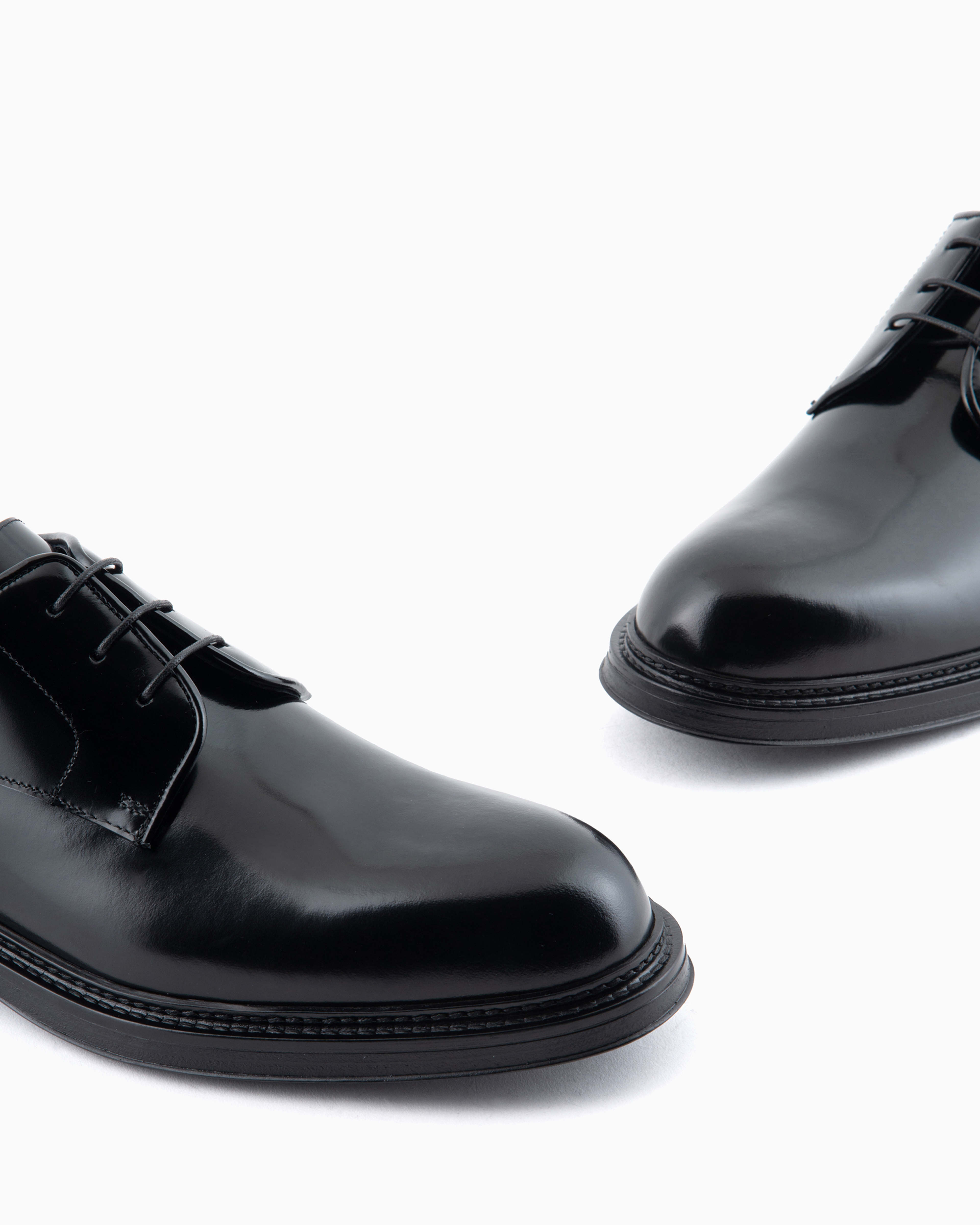 Emporio Armani Official Store Derby Shoes In Buffed Leather In Black