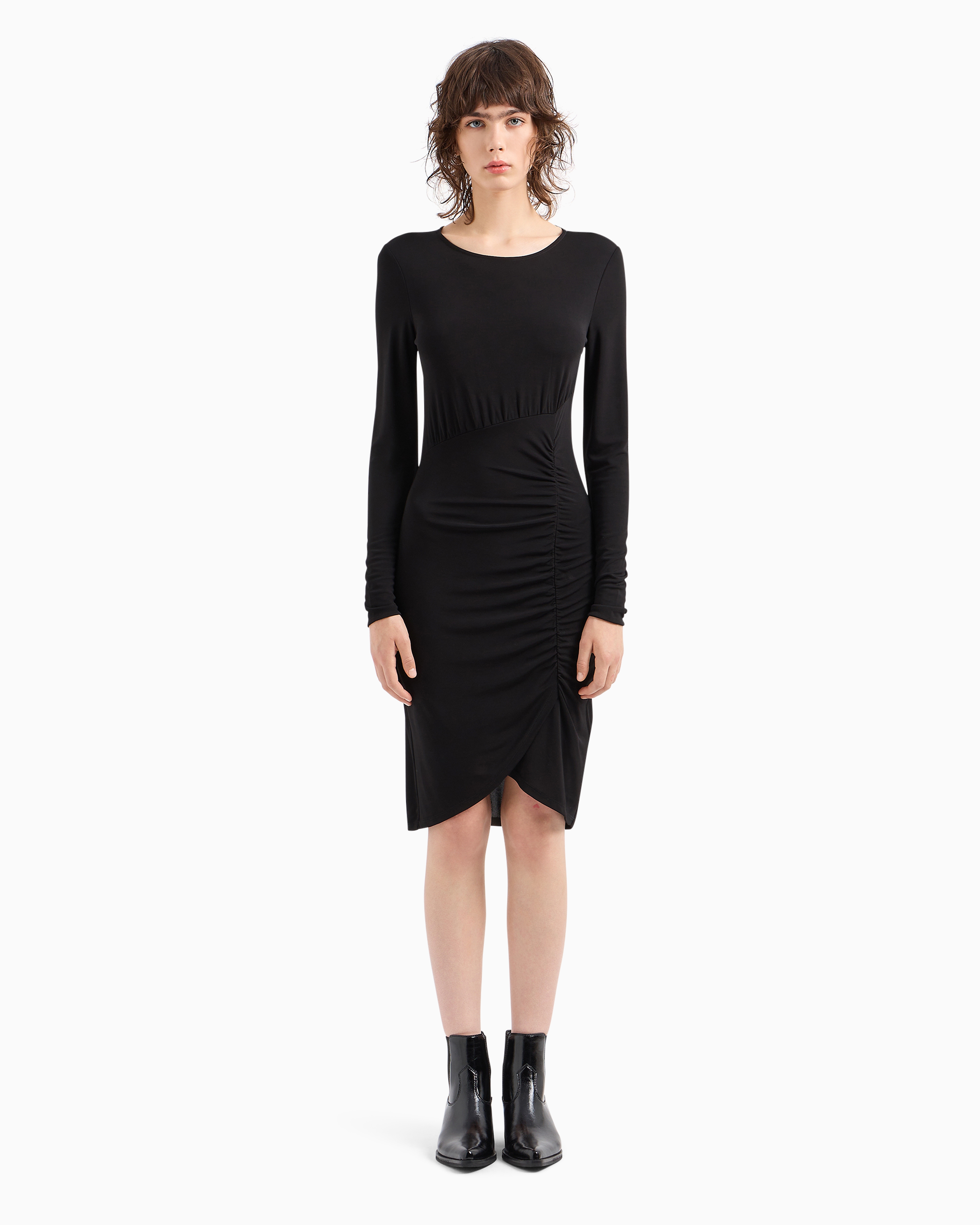 Shop Armani Exchange Stretch Fabric Tulip Midi Dress In Black