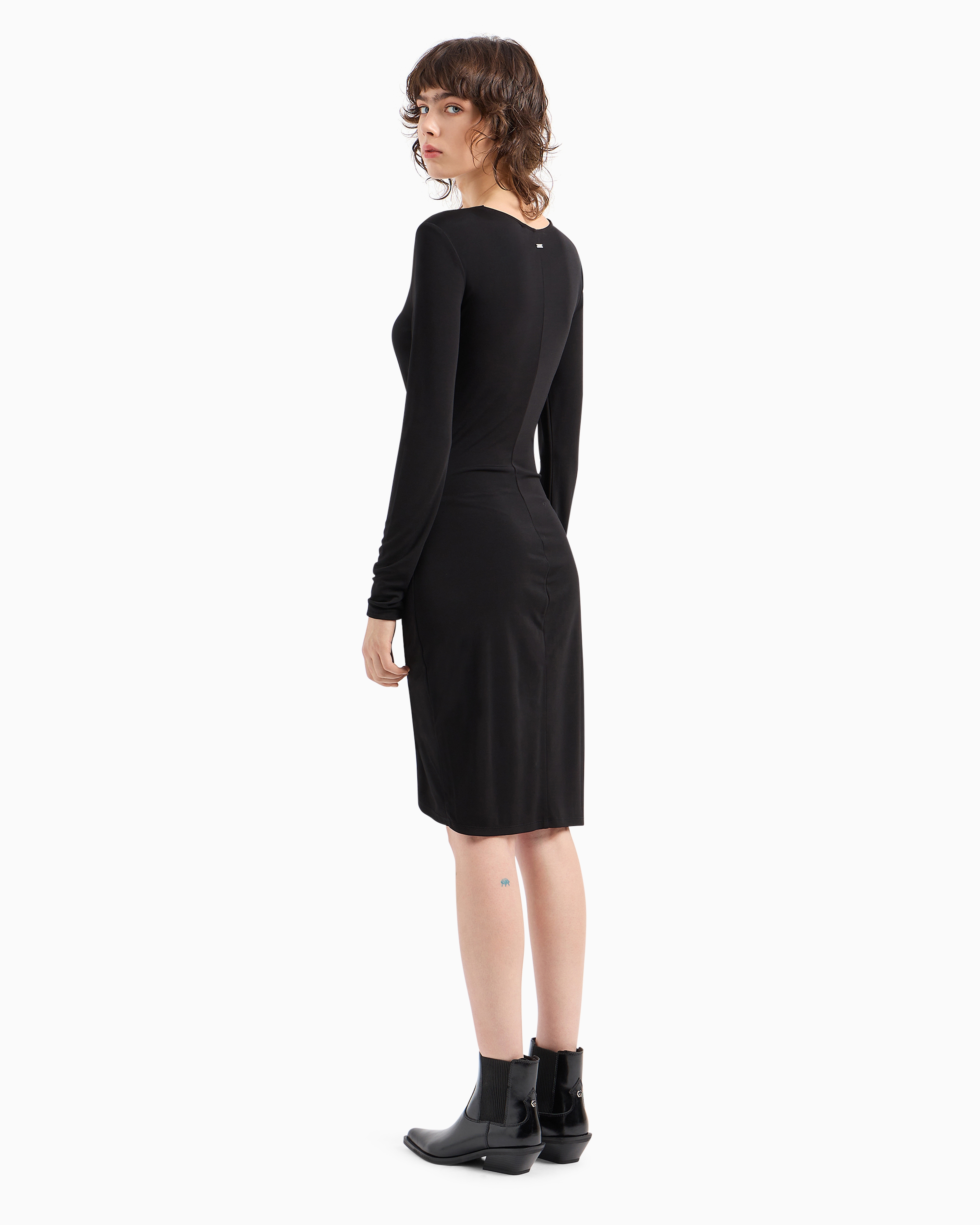 Shop Armani Exchange Stretch Fabric Tulip Midi Dress In Black