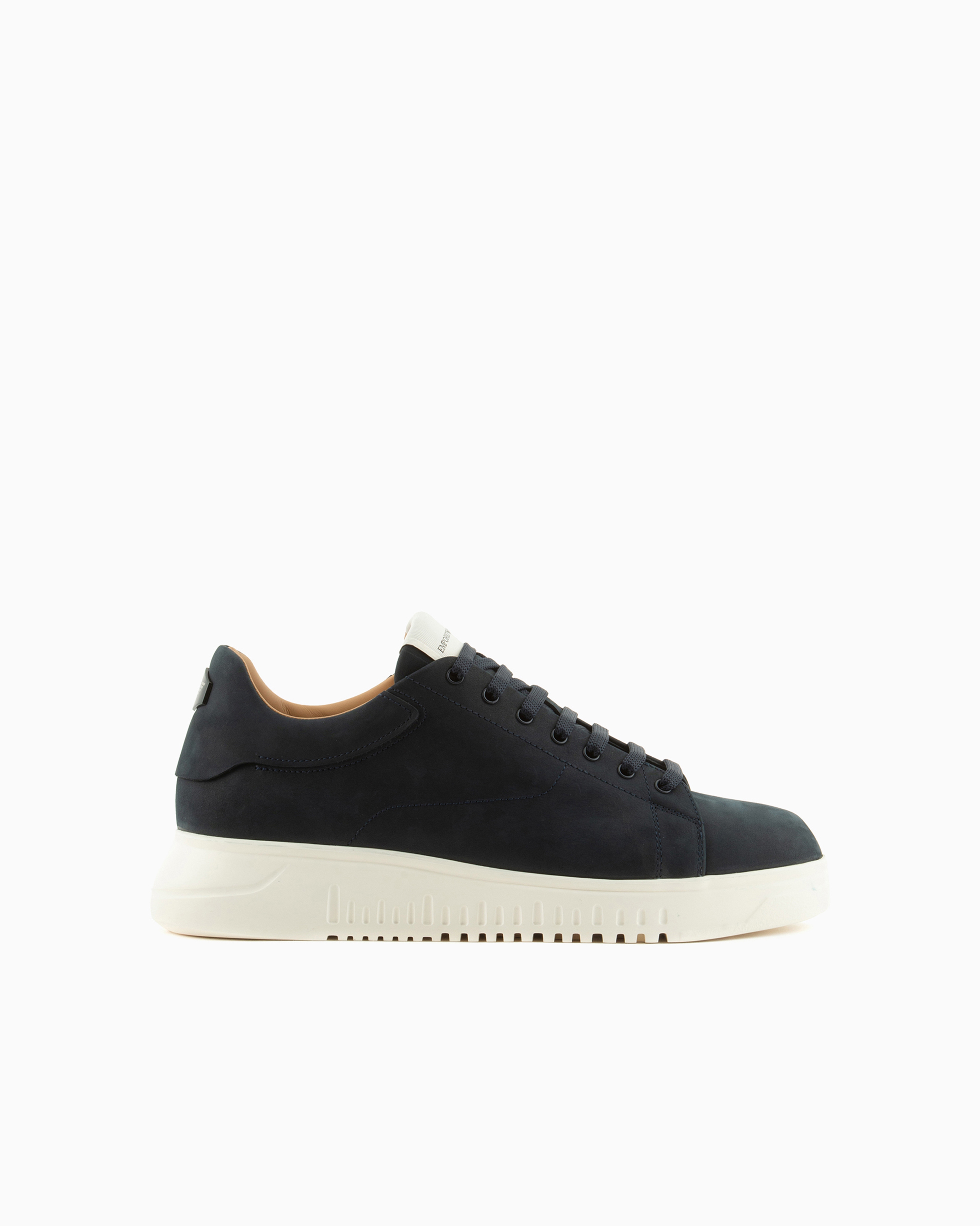 Emporio Armani Nubuck Sneakers With Oversized Soles In Navy Blue