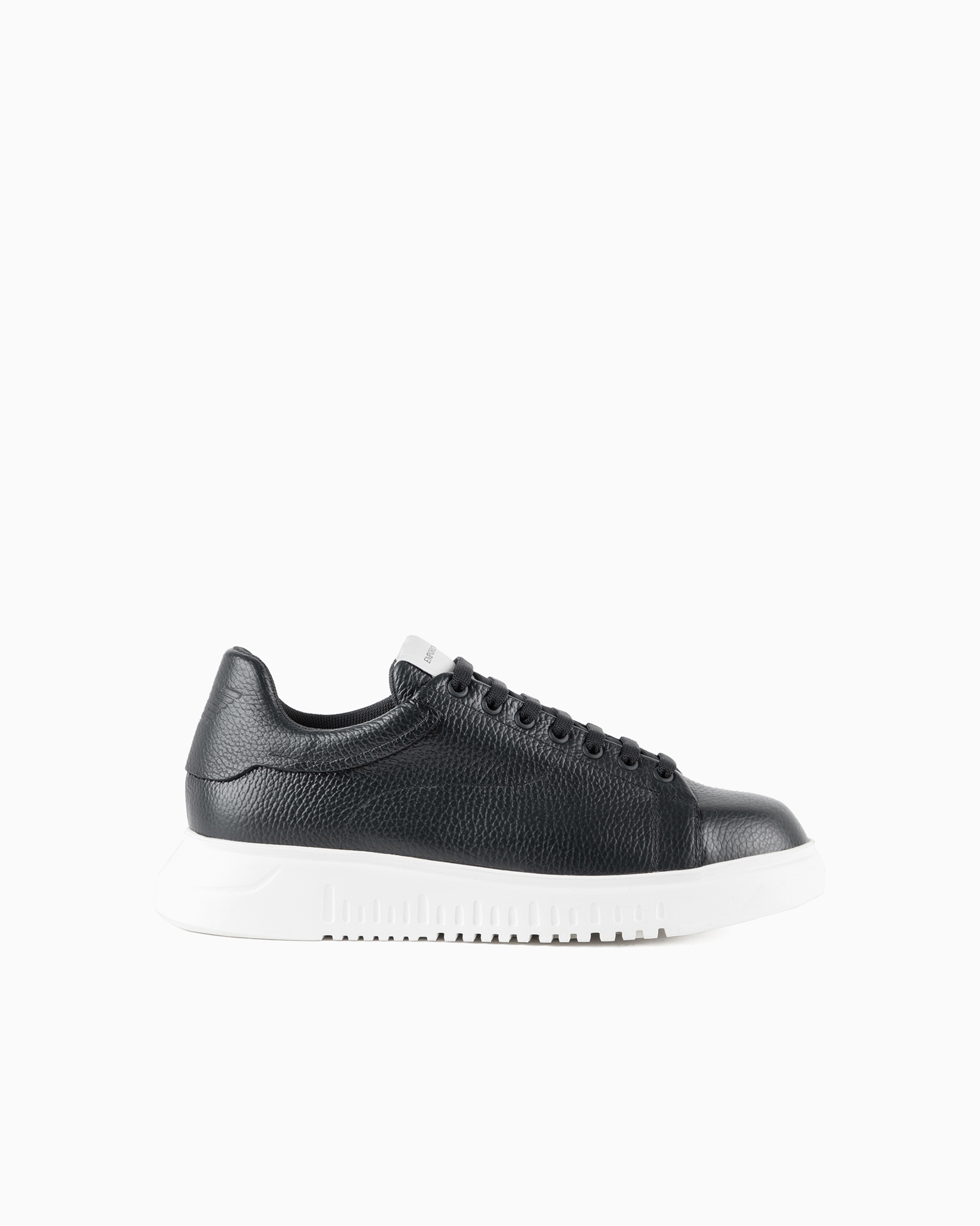 Emporio Armani Official Store Tumbled Leather Sneakers In Black