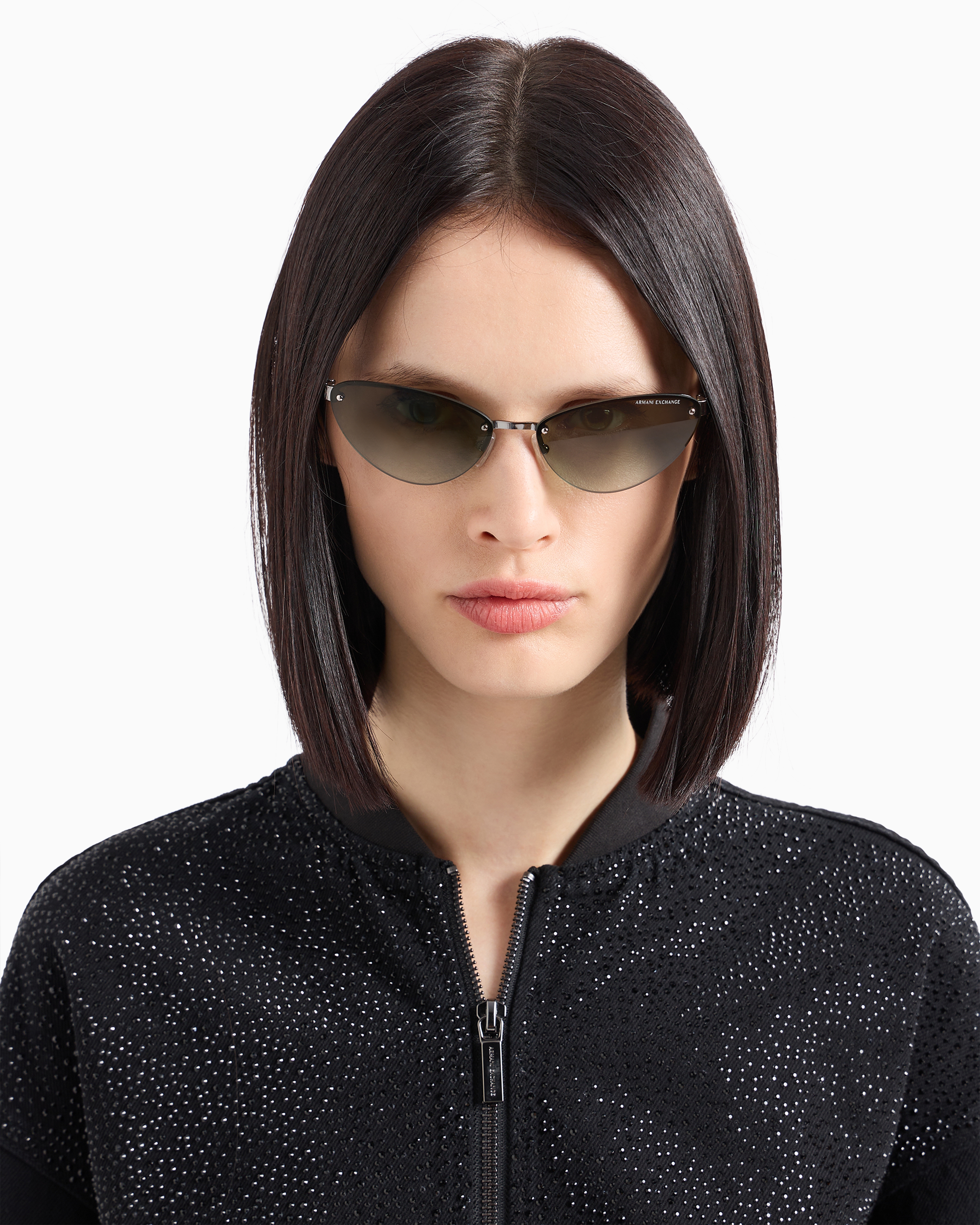 Shop Armani Exchange Black Denim Blouson With Rhinestones