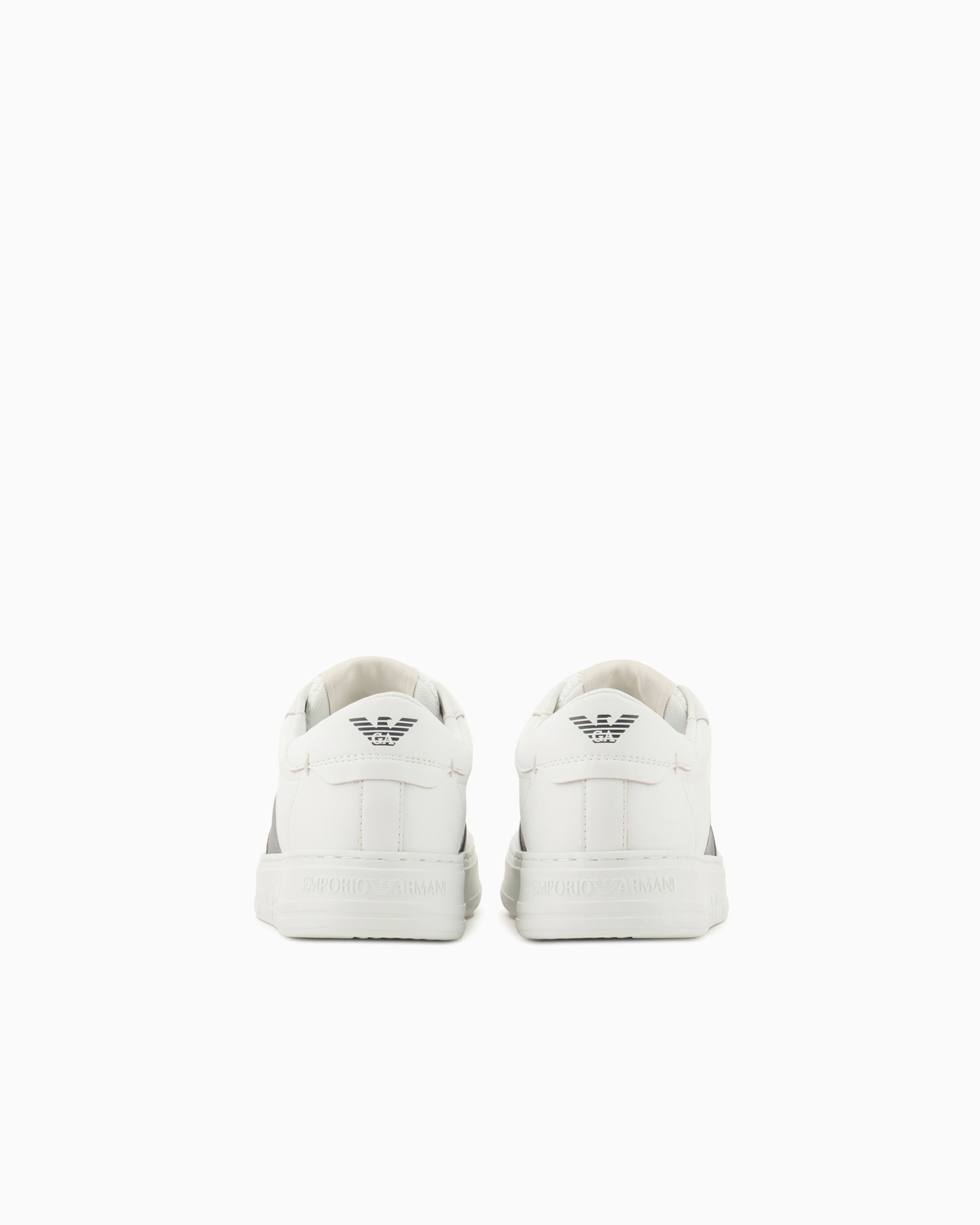 Emporio Armani Calf Leather Grained Texture Sneakers In White