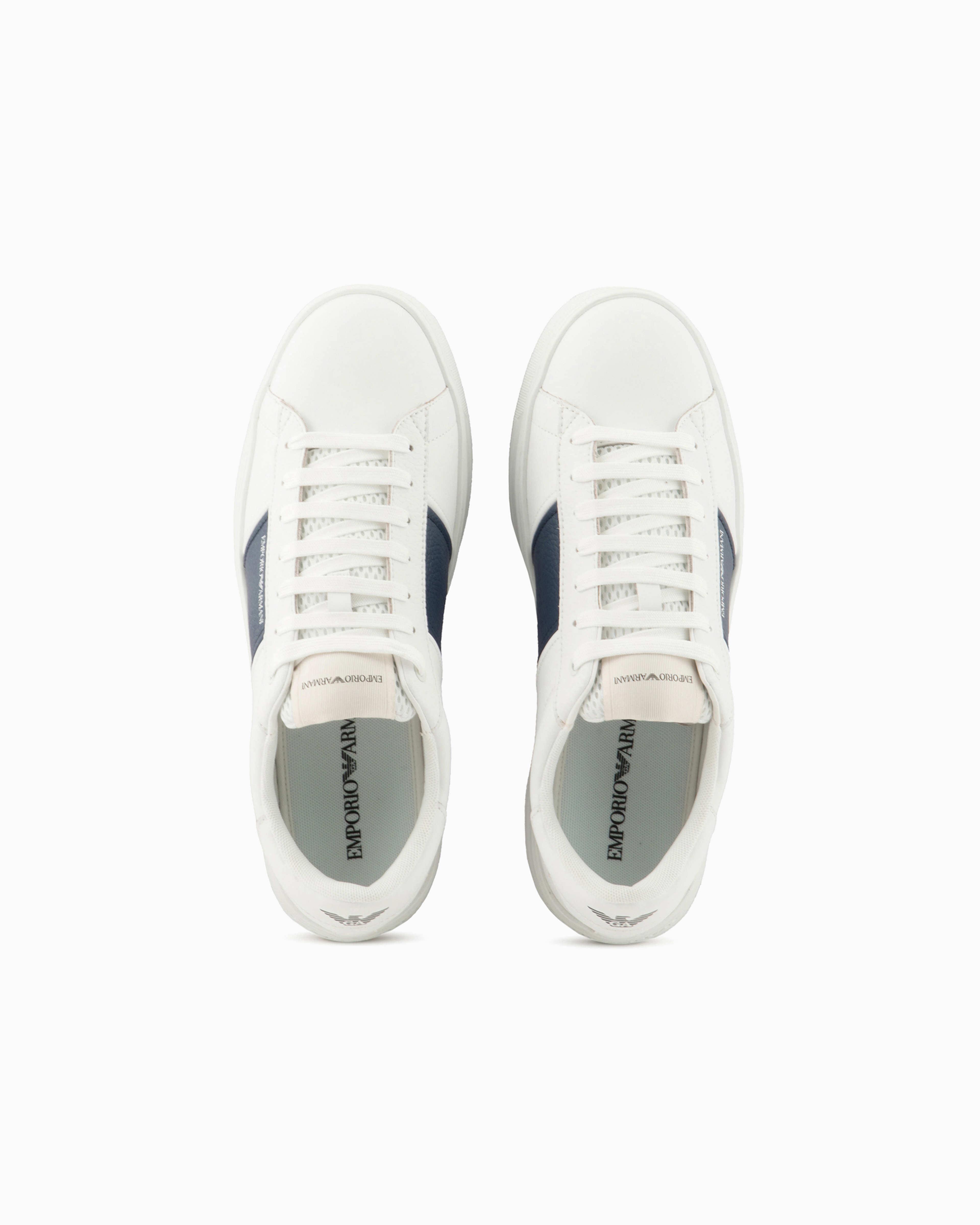 Emporio Armani Calf Leather Grained Texture Sneakers In White