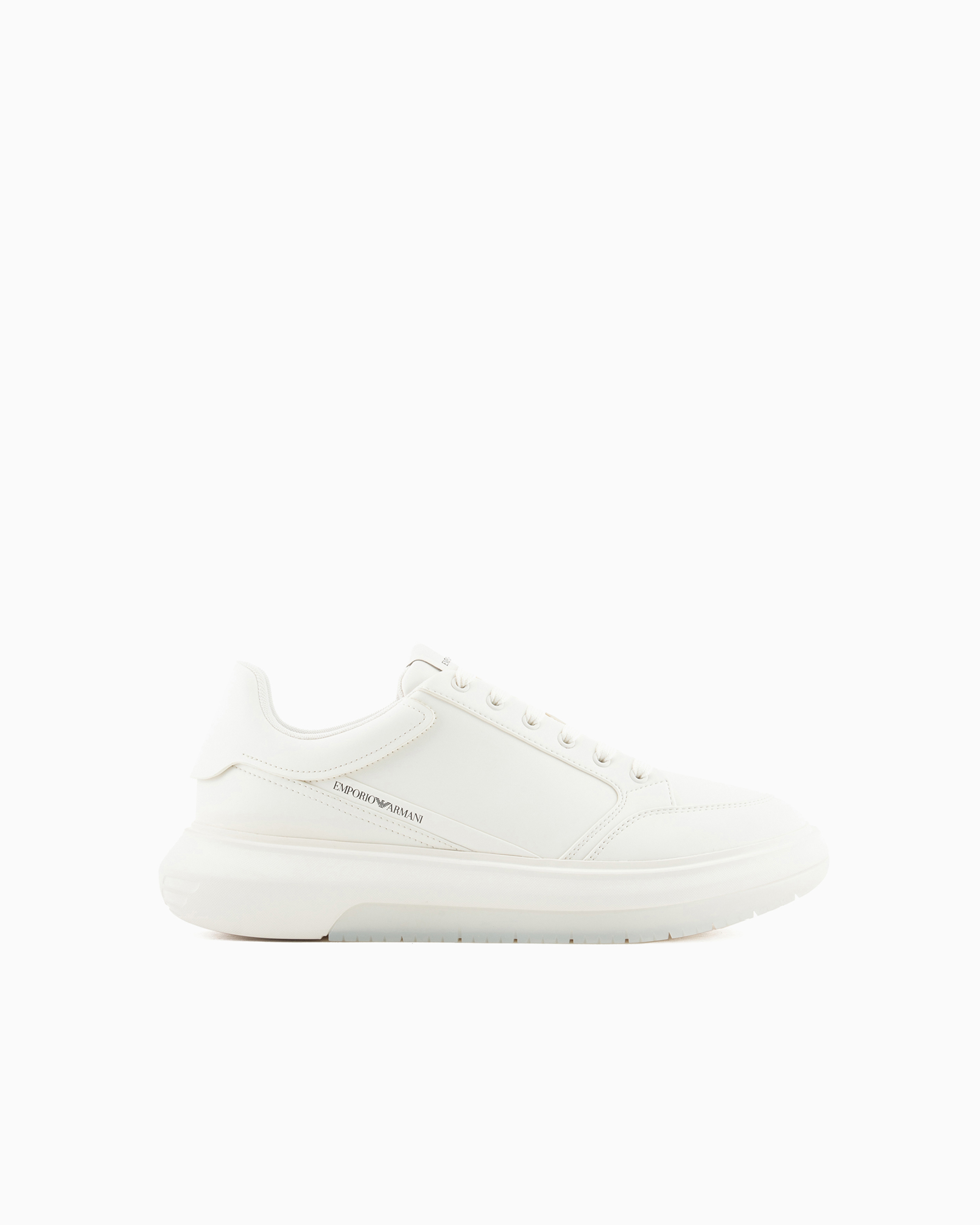 Emporio Armani Official Store Leather Sneakers With Side Logo In White