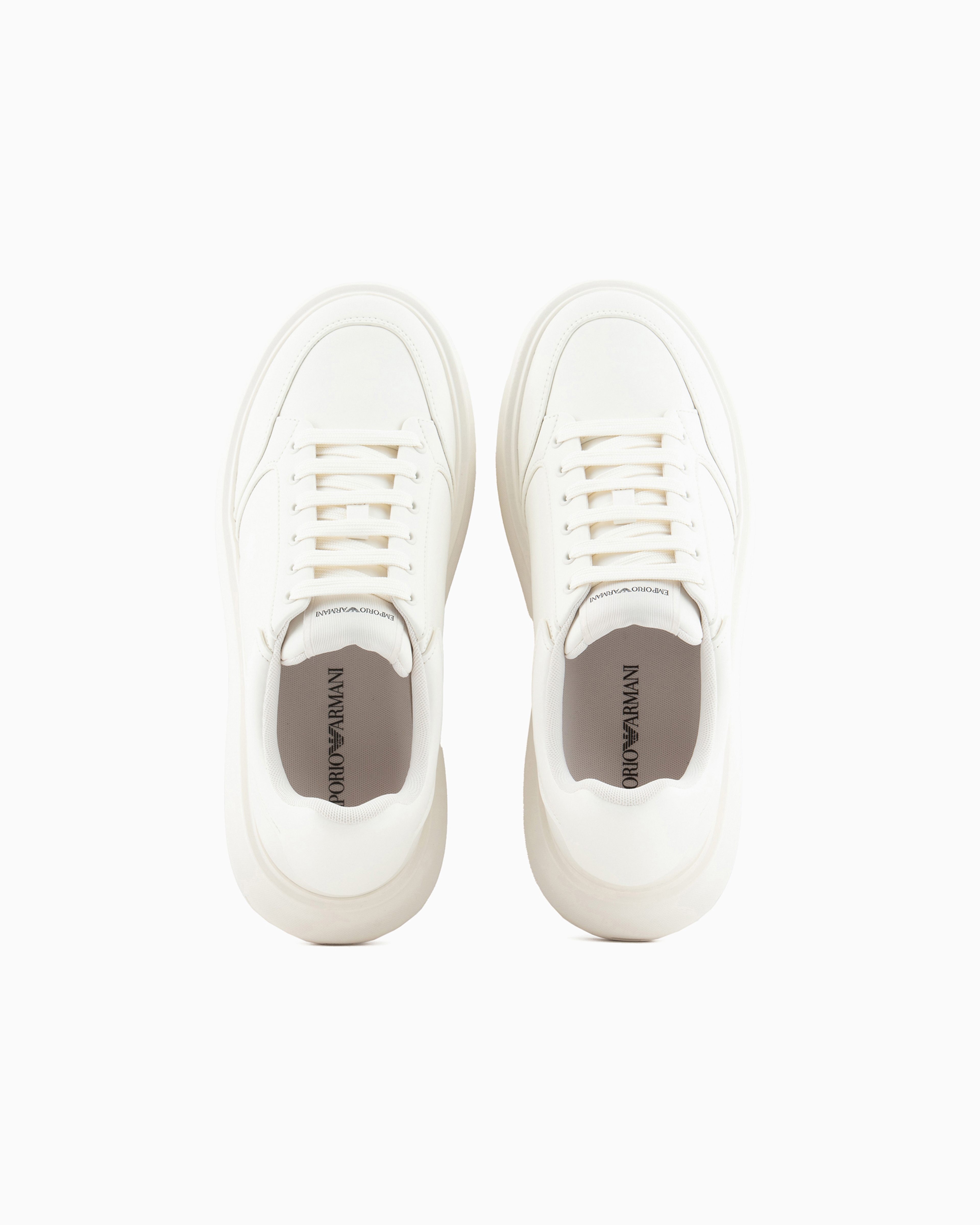 Shop Emporio Armani Leather Sneakers With Side Logo In White