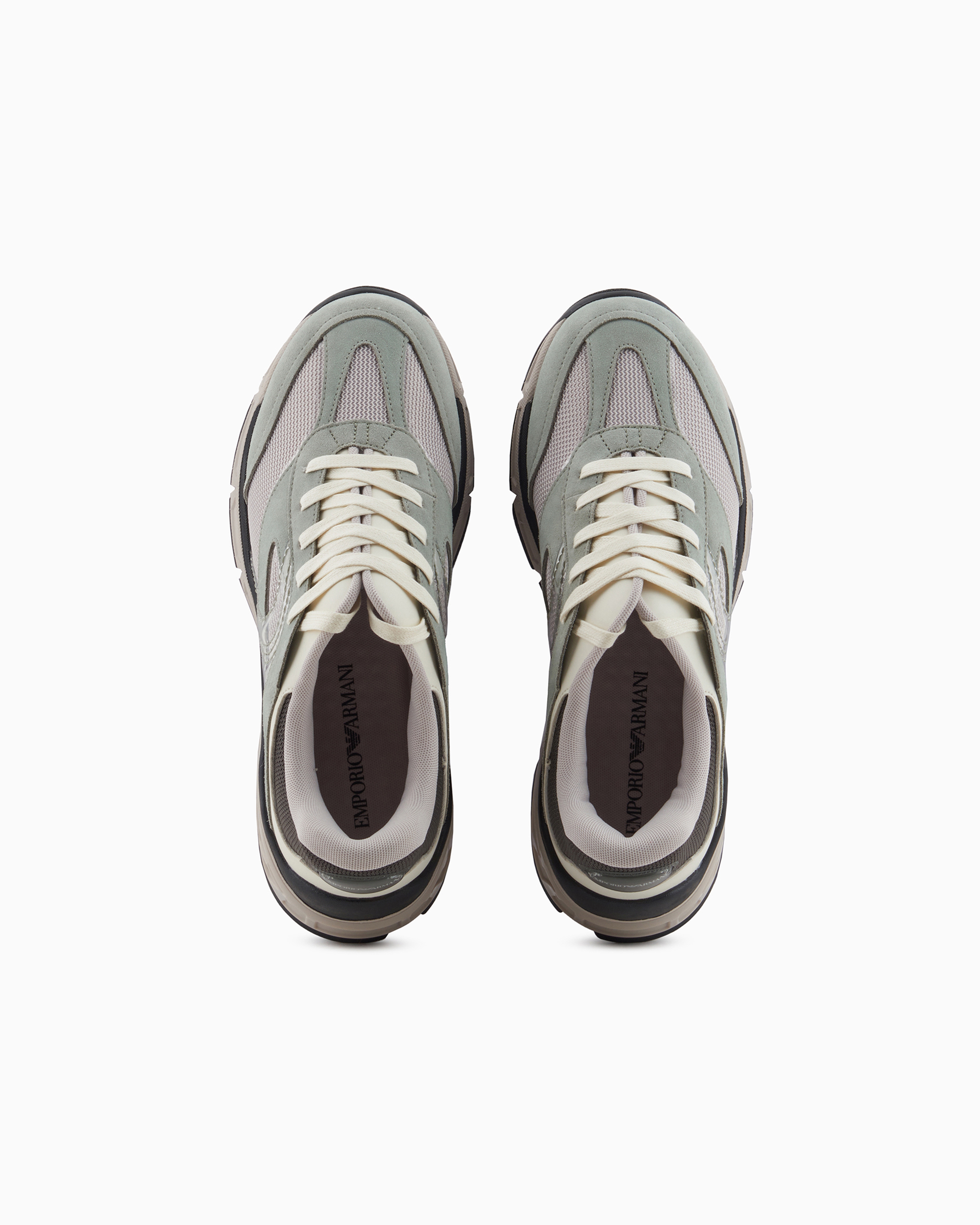 Emporio Armani Mesh Sneakers With Suede Details In Beige