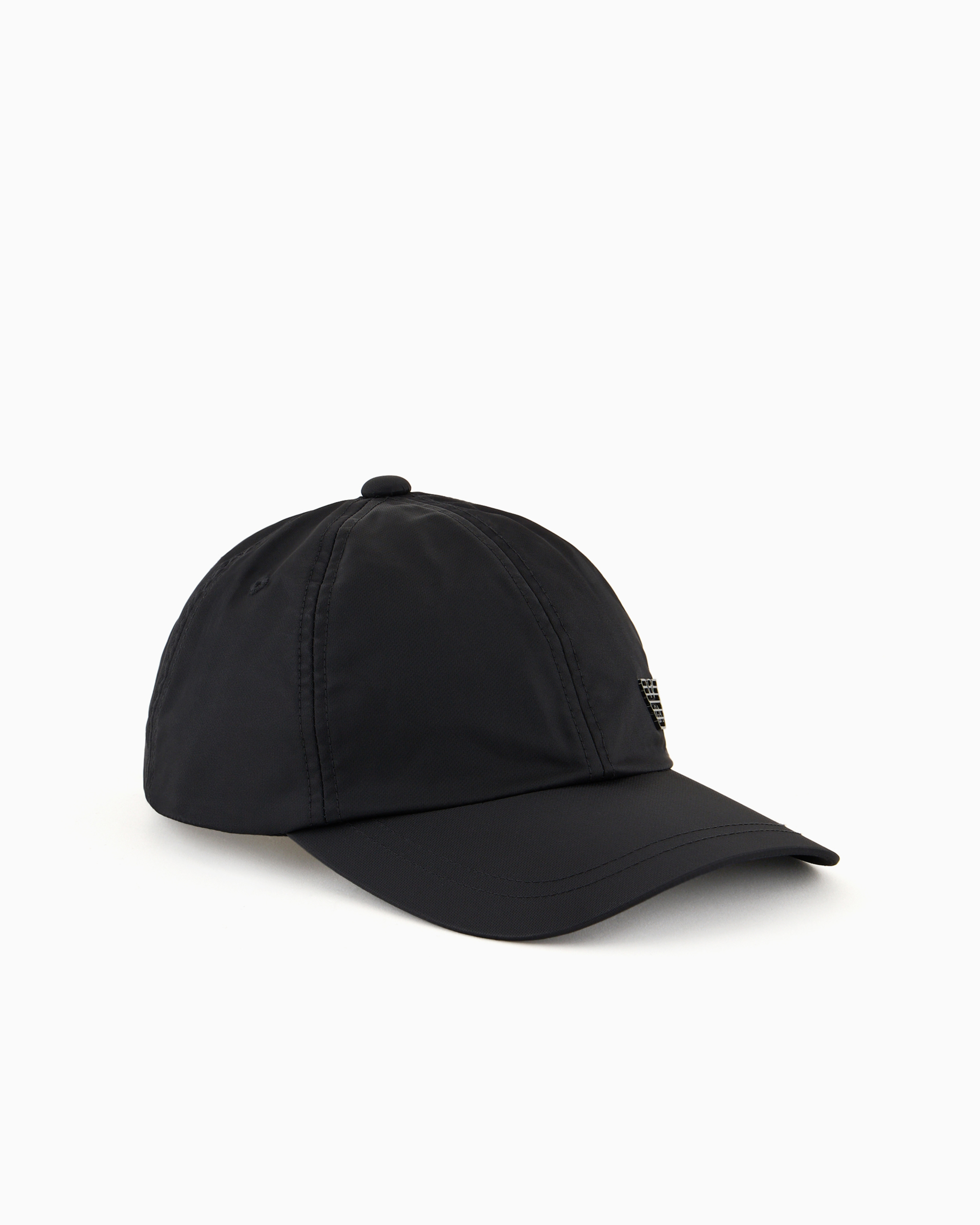 Emporio Armani Official Store Nylon Baseball Cap With Eagle Plate In Black