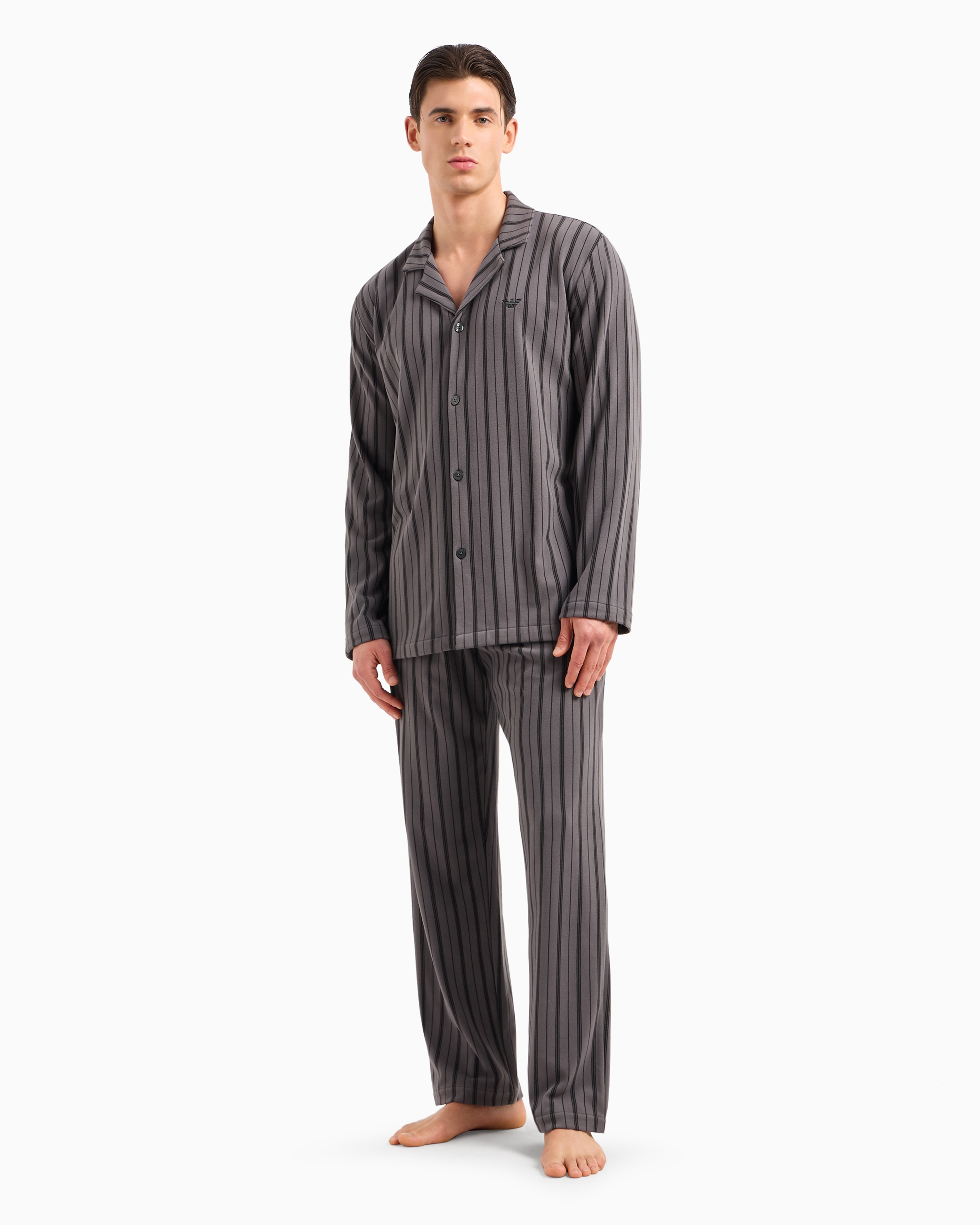 Shop Emporio Armani Bedruckter Pyjama Aus Mikrofleece In Grau