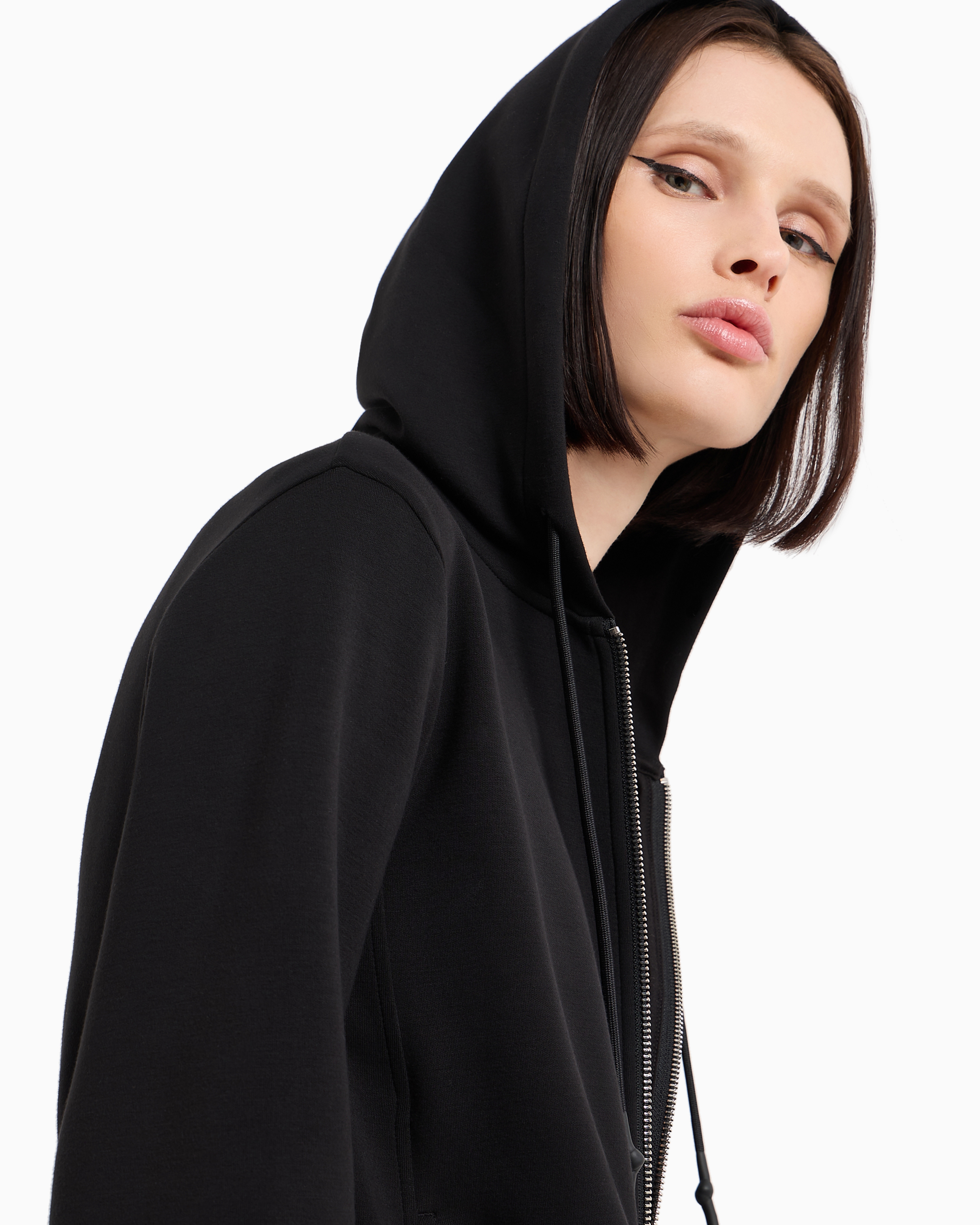 ARMANI EXCHANGE ZIP-UP HOODIE WITH MONOGRAM LOGO PATCH