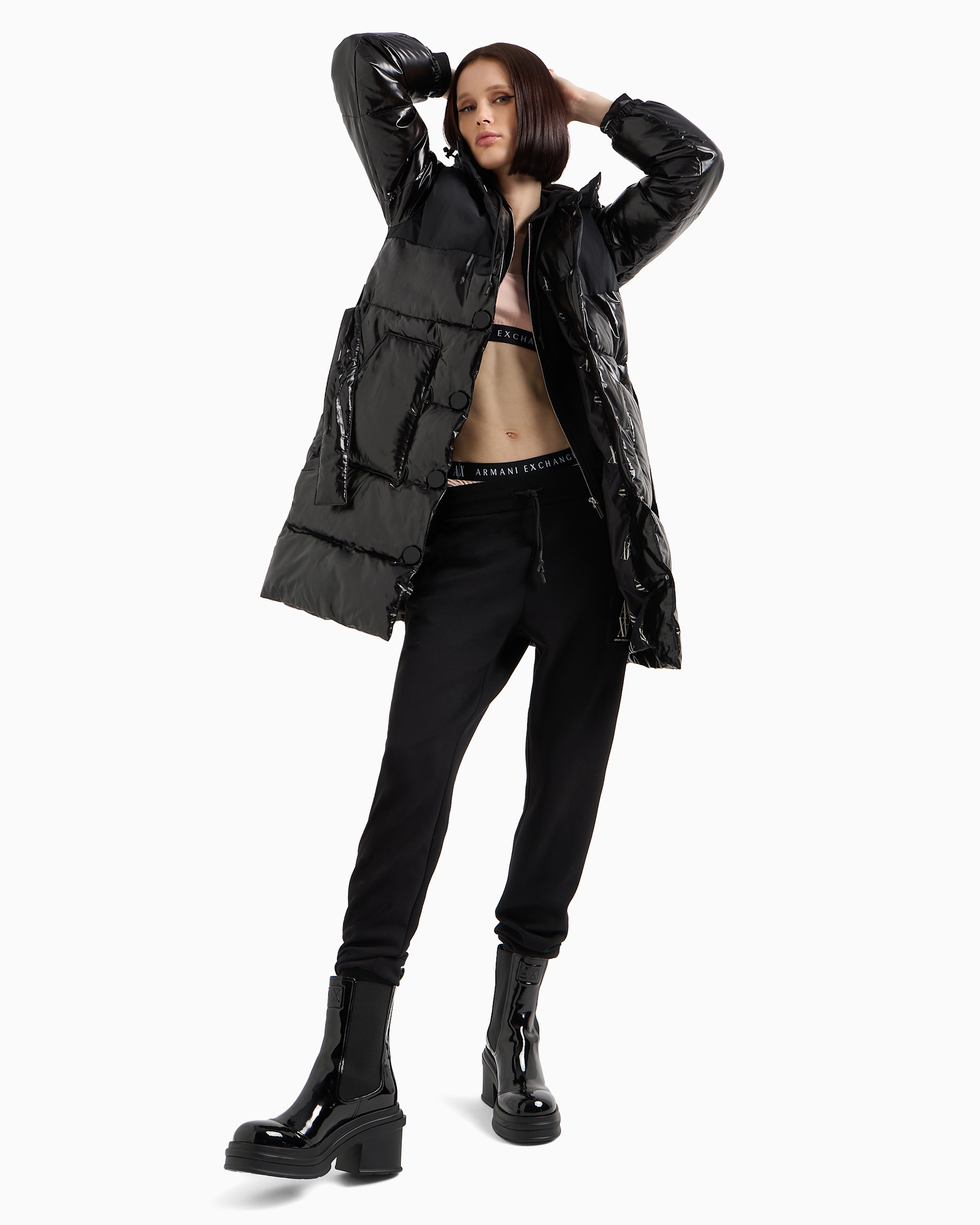 ARMANI EXCHANGE ZIP-UP HOODIE WITH MONOGRAM LOGO PATCH